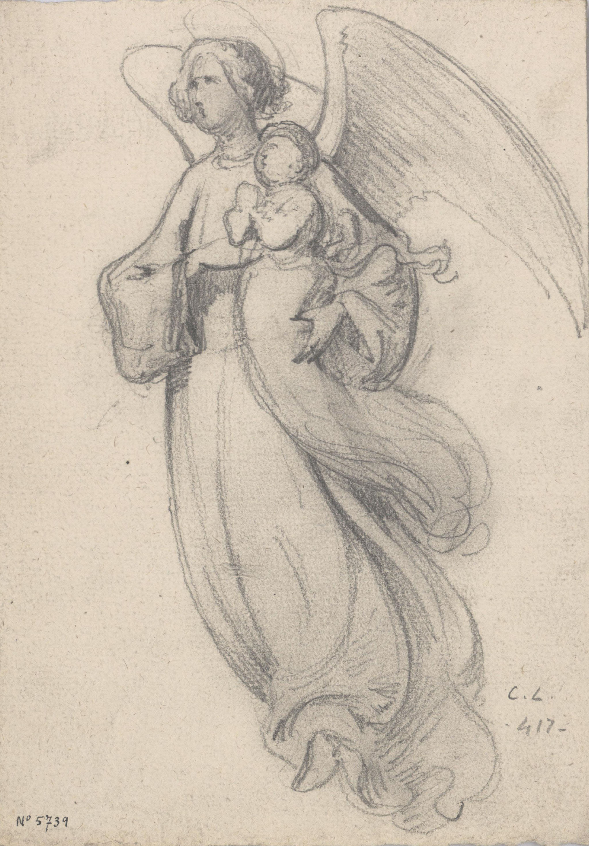 Claudi Lorenzale - Àngel amb el Nen als braços - Cap a 1850-1870 image for: Claudi Lorenzale - Àngel amb el Nen als braços - Cap a 1850-1870