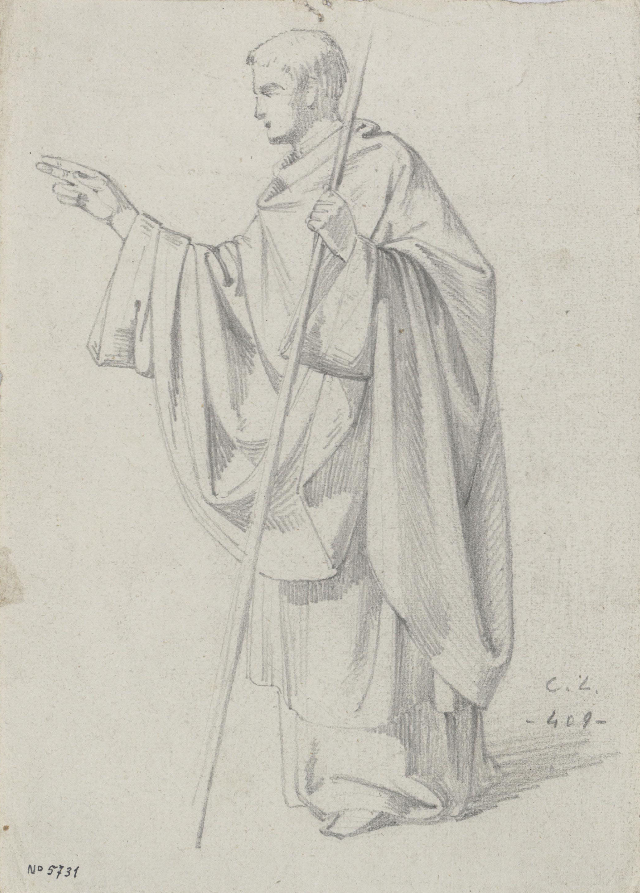Claudi Lorenzale - Home vestit amb una túnica i un bastó a la mà - Cap a 1850-1870 image for: Claudi Lorenzale - Home vestit amb una túnica i un bastó a la mà - Cap a 1850-1870