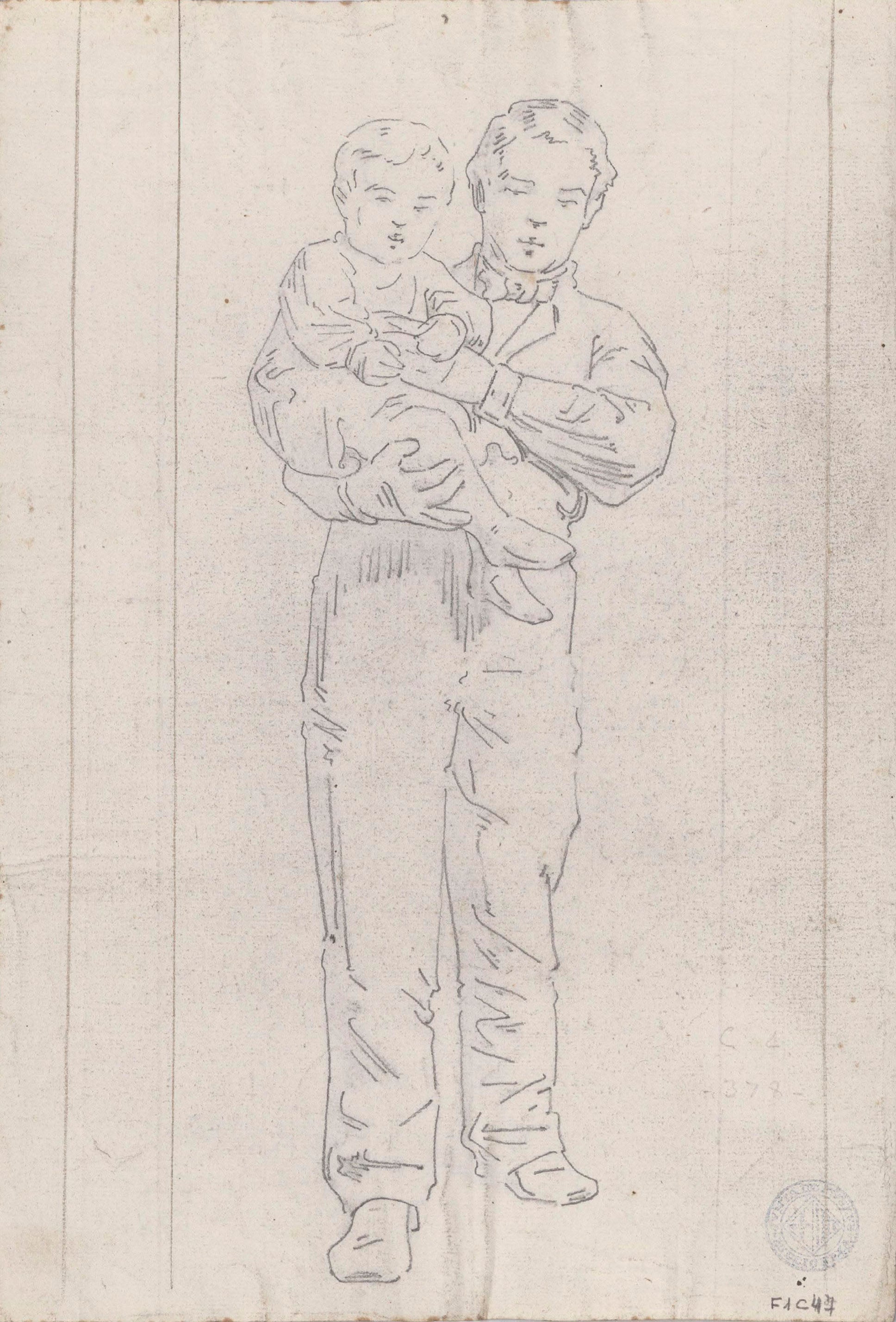 image for: Claudi Lorenzale - Retrat d'home amb nen (anvers) / Retrat d'home amb nen (revers) - Cap a 1860-1880 [1]