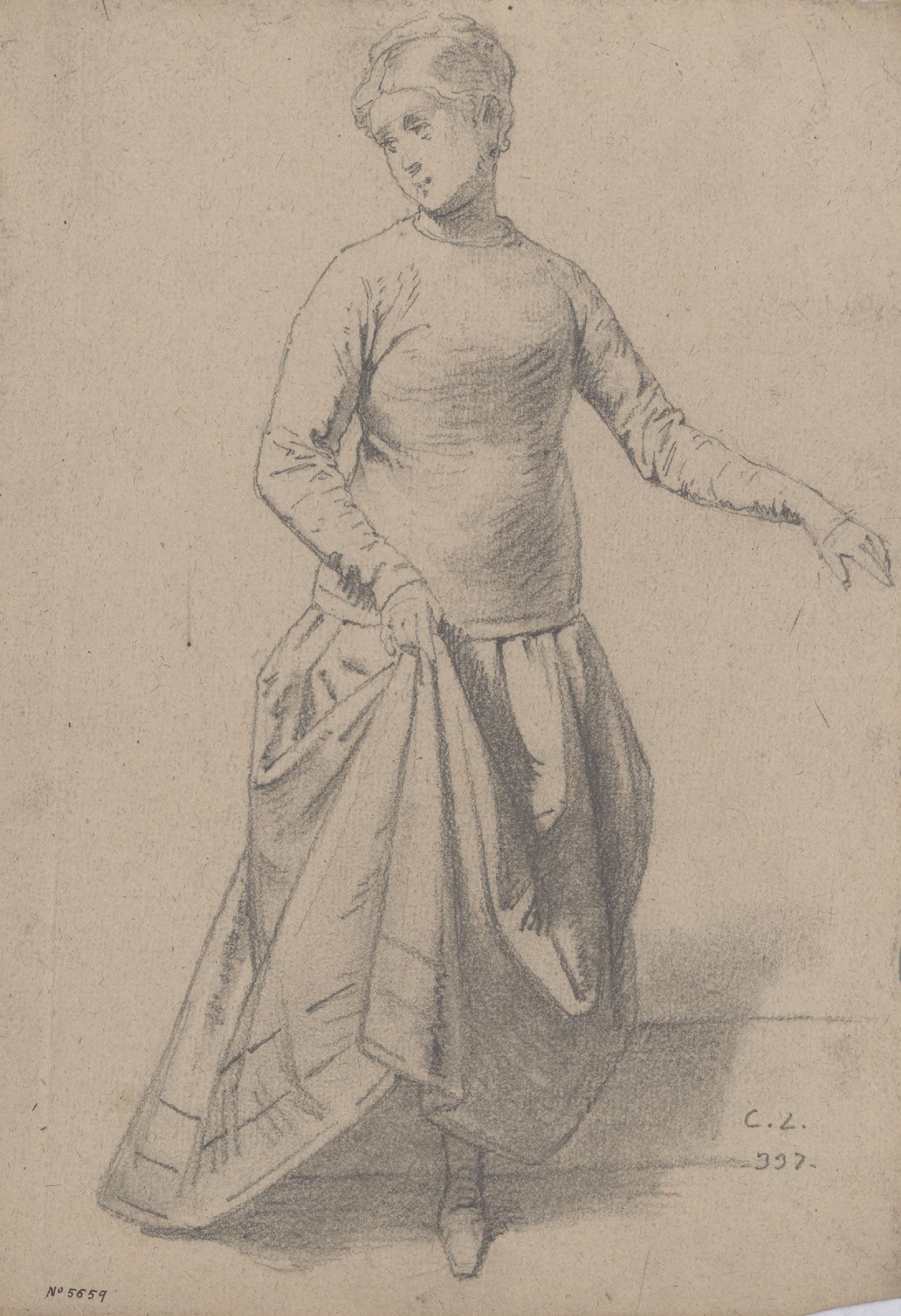 image for: Claudi Lorenzale - Dona agafant-se la faldilla per un costat - Cap a 1860-1880