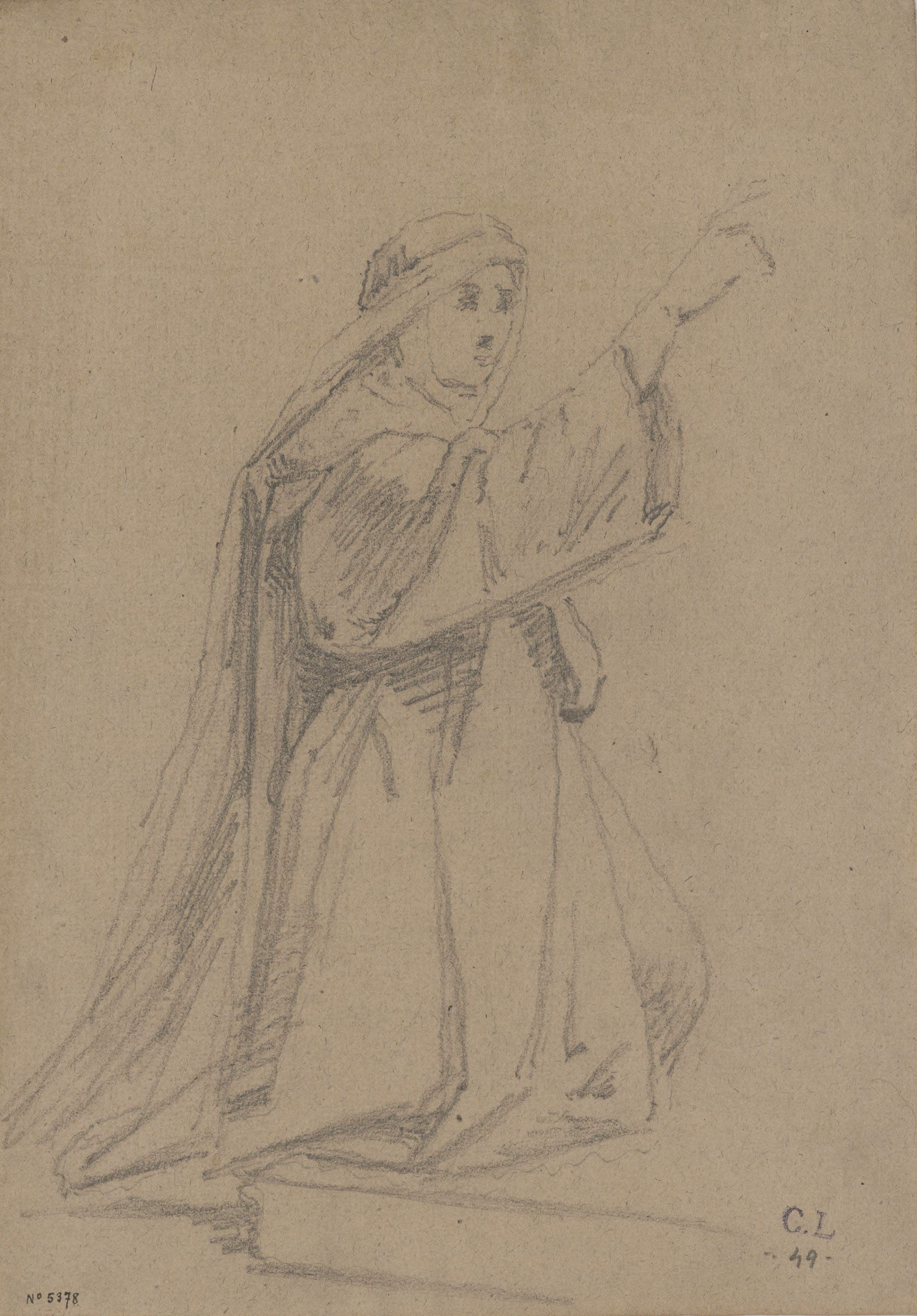 Claudi Lorenzale - Estudi de figura femenina agenollada - Cap a 1850-1870 image for: Claudi Lorenzale - Estudi de figura femenina agenollada - Cap a 1850-1870