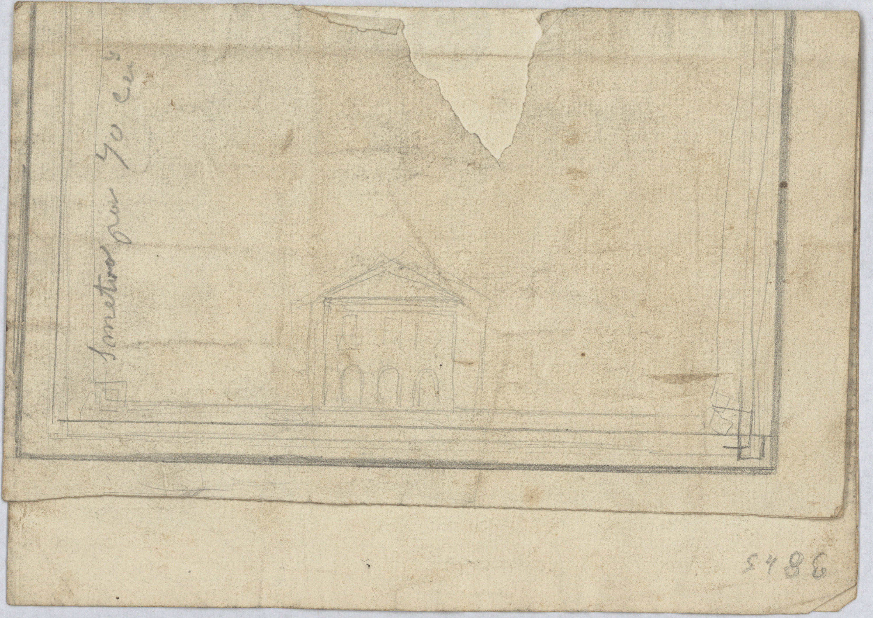 image for: Francesc Torras - Al·legoria de la Indústria (anvers) / Croquis d'una casa (revers) - Cap a 1860-1876