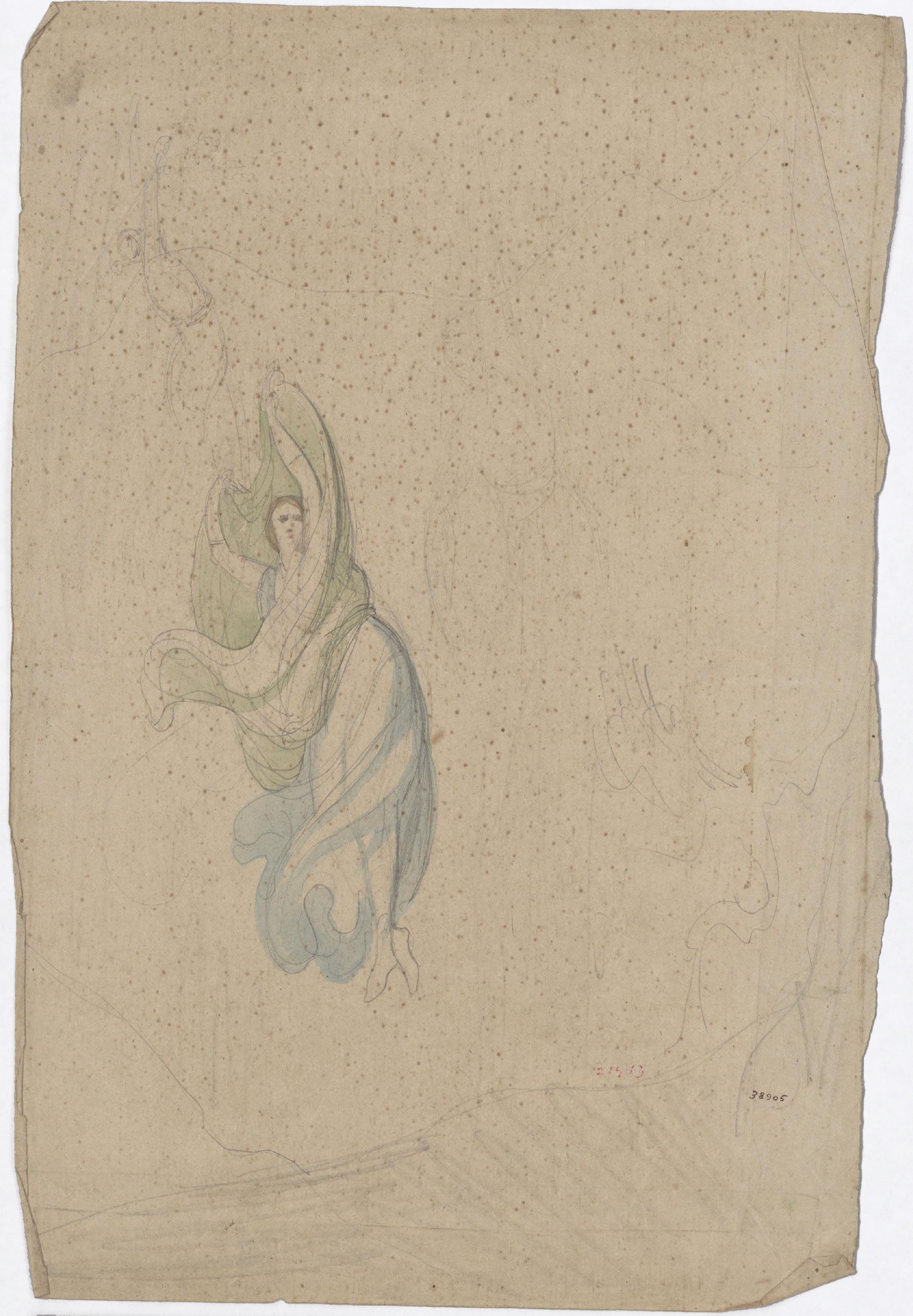 Claudi Lorenzale - Figura femenina envoltada de vels - Cap a 1850-1870 image for: Claudi Lorenzale - Figura femenina envoltada de vels - Cap a 1850-1870