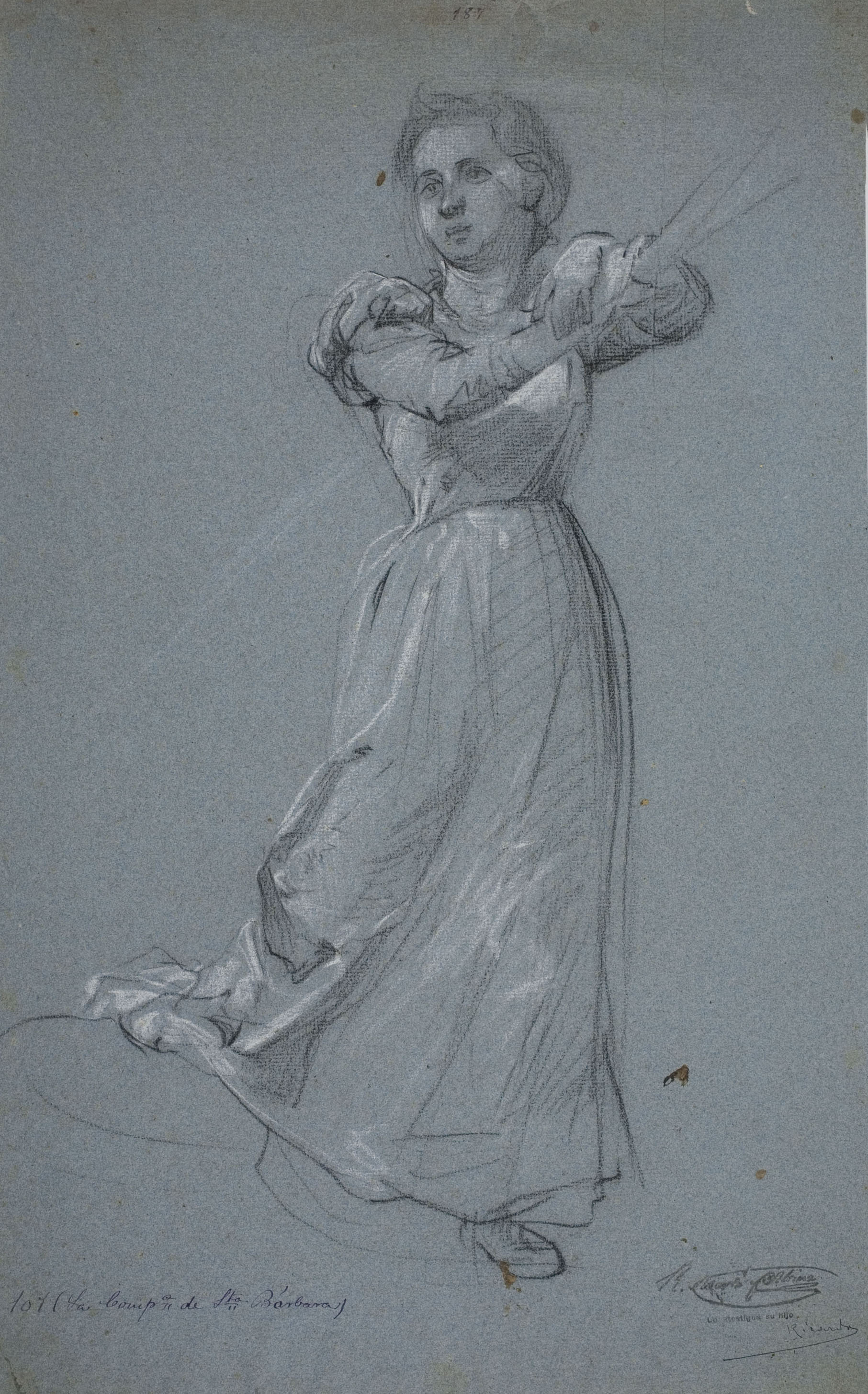 image for: Ramon Martí i Alsina - Apunt de dona amb un estendard per al quadre «La companyia de Santa Bàrbara» - Cap a 1891