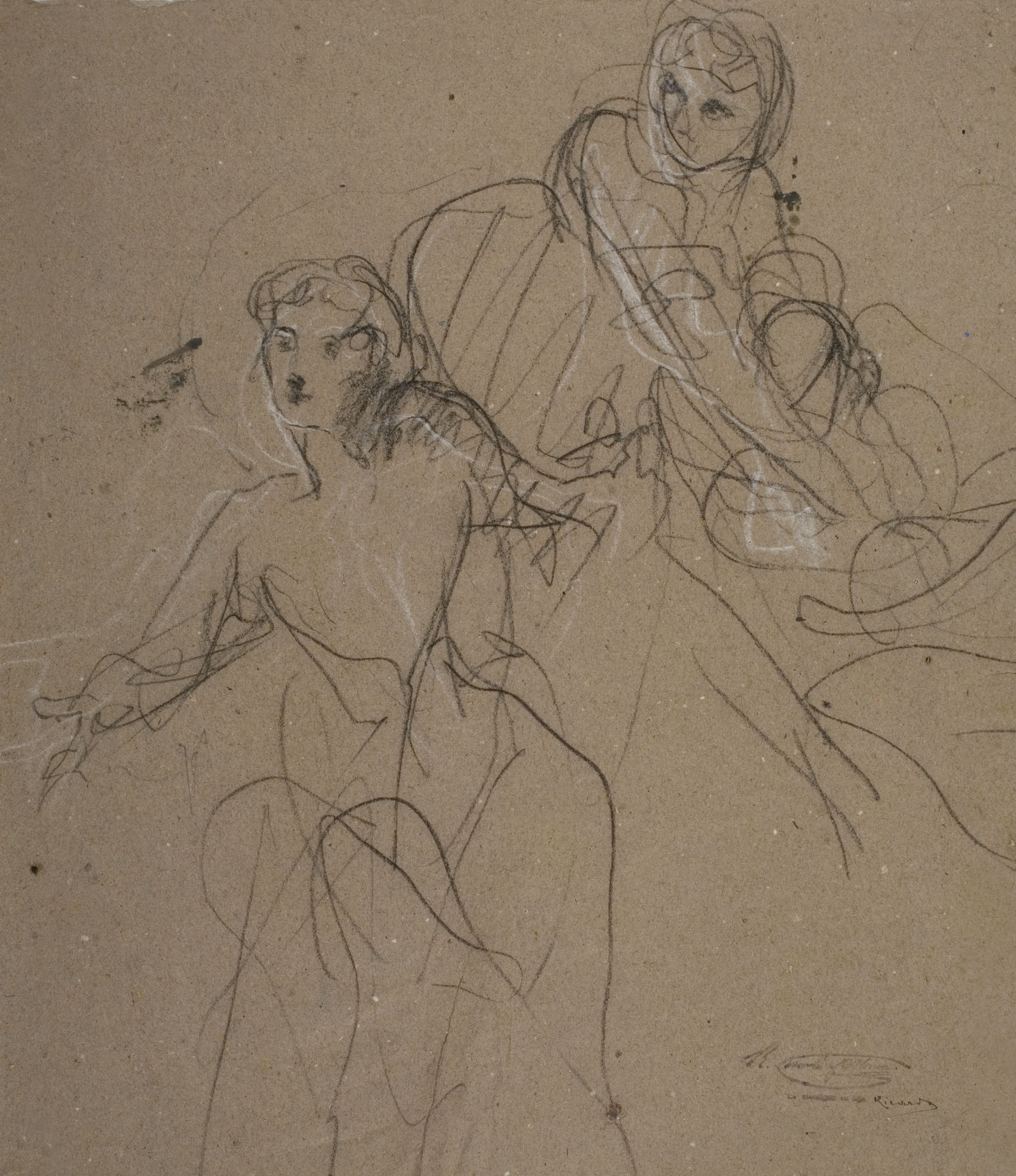 image for: Ramon Martí i Alsina - Apunt de dues dones i un ferit per al quadre La companyia de Santa Bàrbara - Cap a 1891