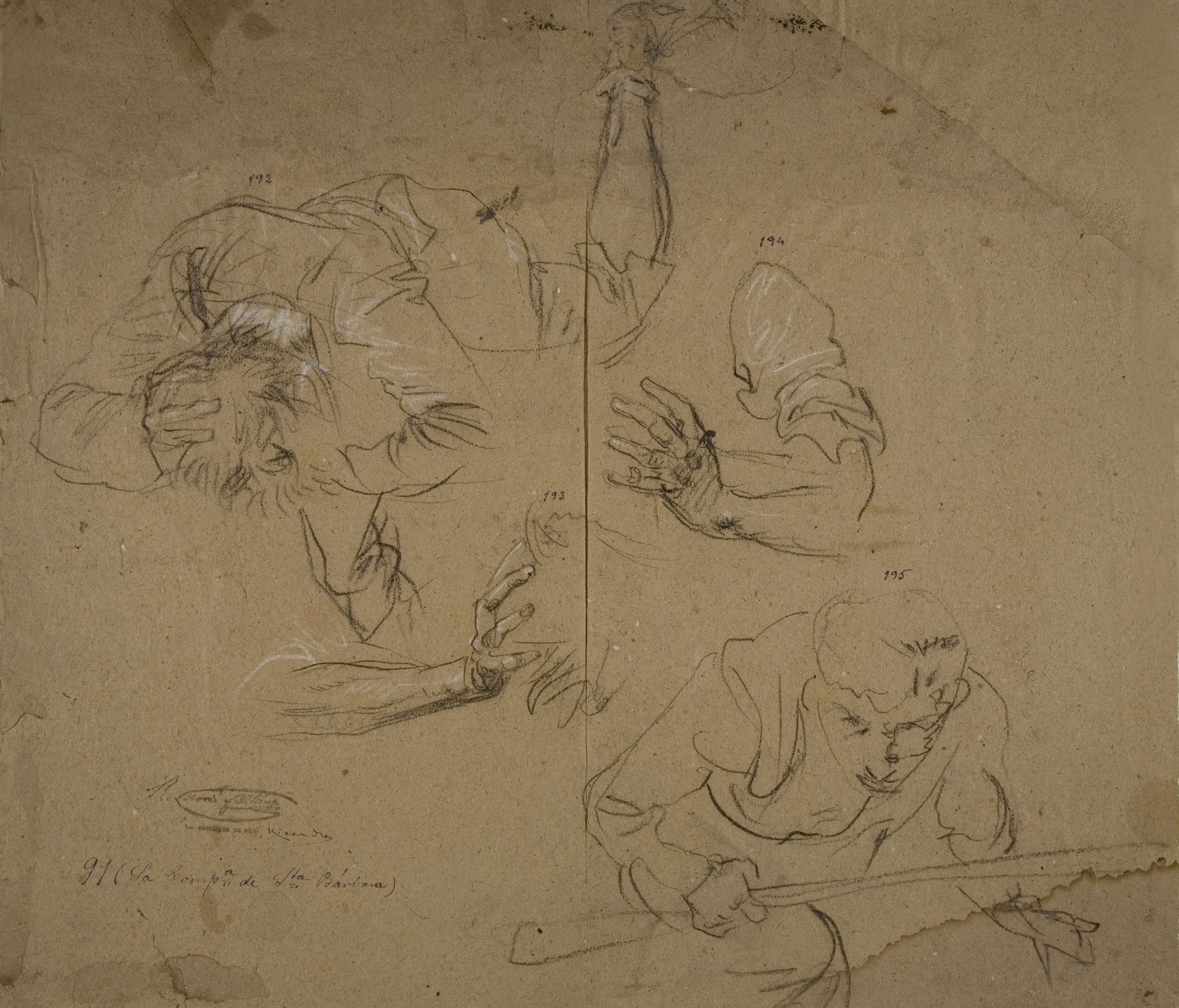 image for: Ramon Martí i Alsina - Estudi d'un home ferit i altres apunts per al quadre ««La Companyia de Santa Bàrbara»» - Cap a 1891