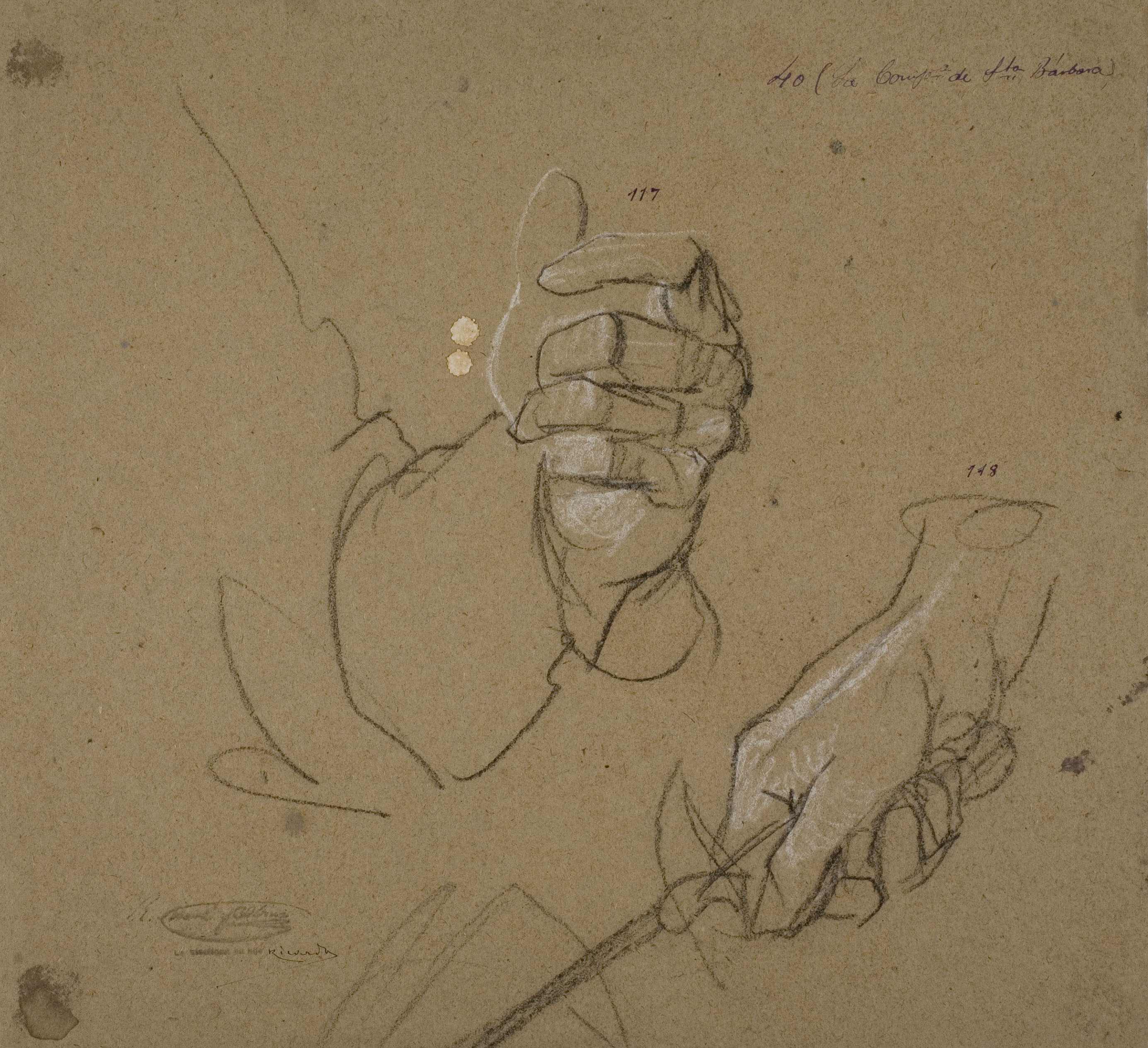 image for: Ramon Martí i Alsina - Estudi de mans per a «La Companyia de Santa Bàrbara» - Cap a 1891