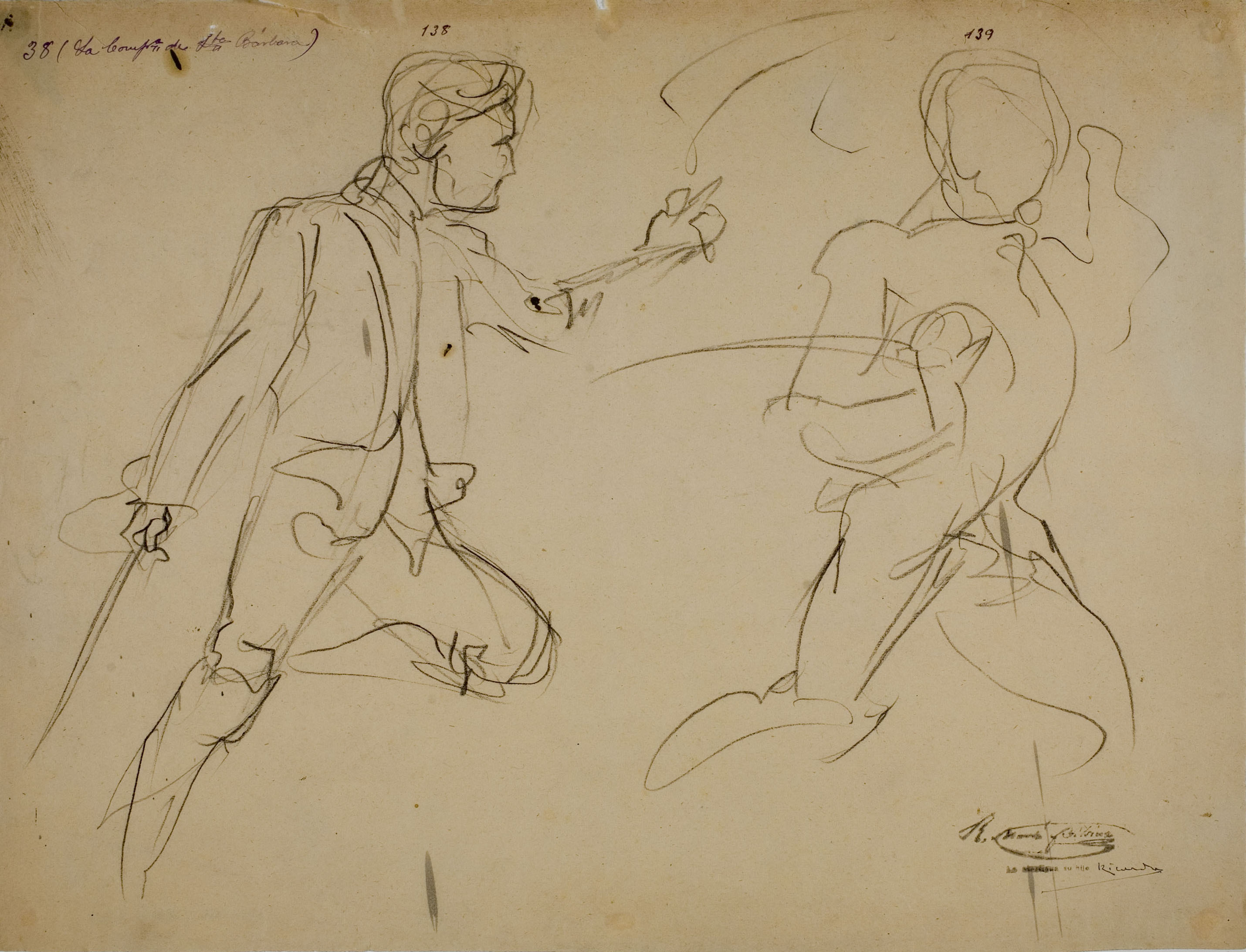 image for: Ramon Martí i Alsina - Apunt de soldats irlandesos per a «La companyia de Santa Bàrbara» - Cap a 1891