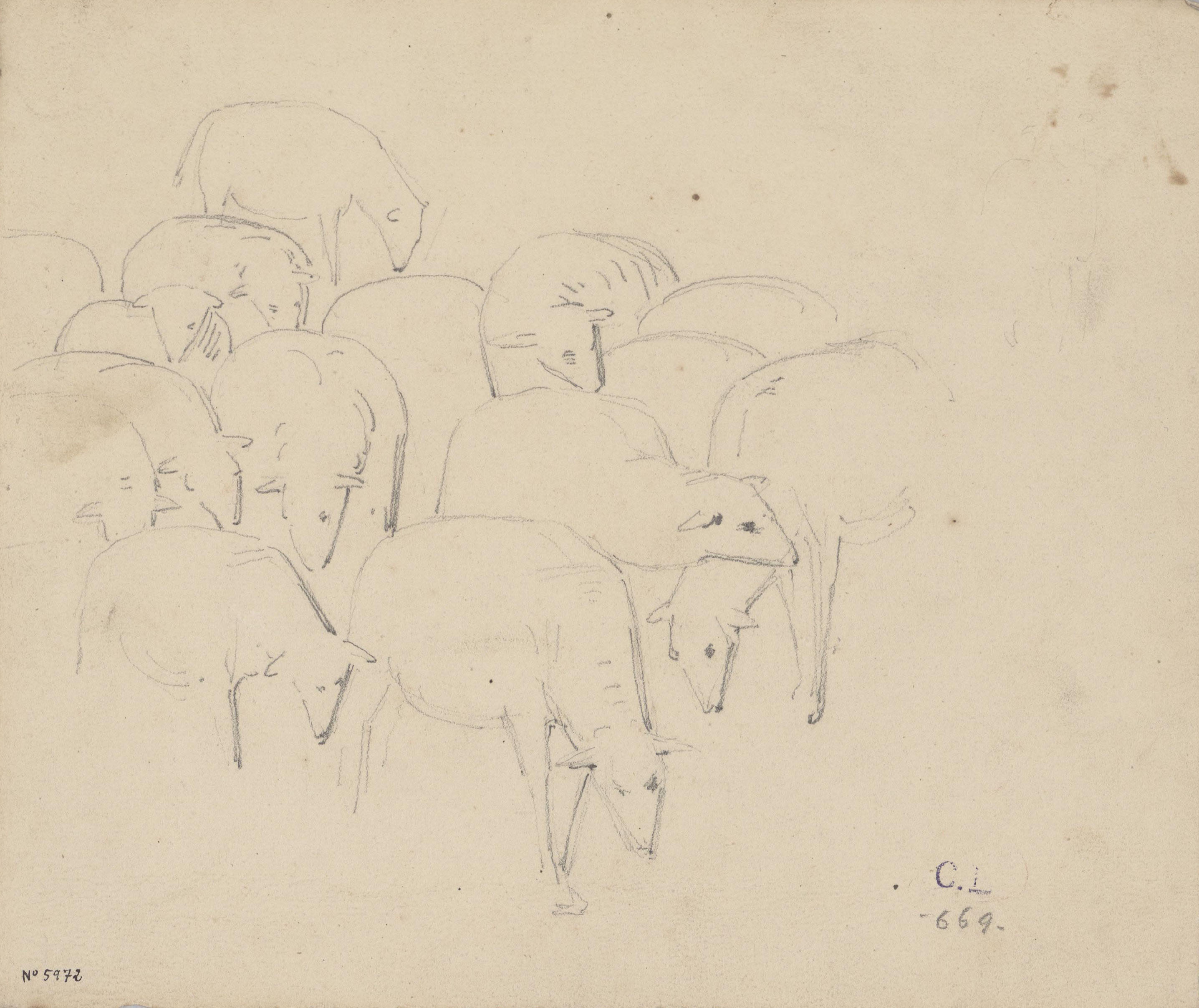 Claudi Lorenzale - Ramat d'ovelles (anvers) / Apunt de ramat d'ovelles (revers) - Cap a 1850-1870 image for: Claudi Lorenzale - Ramat d'ovelles (anvers) / Apunt de ramat d'ovelles (revers) - Cap a 1850-1870