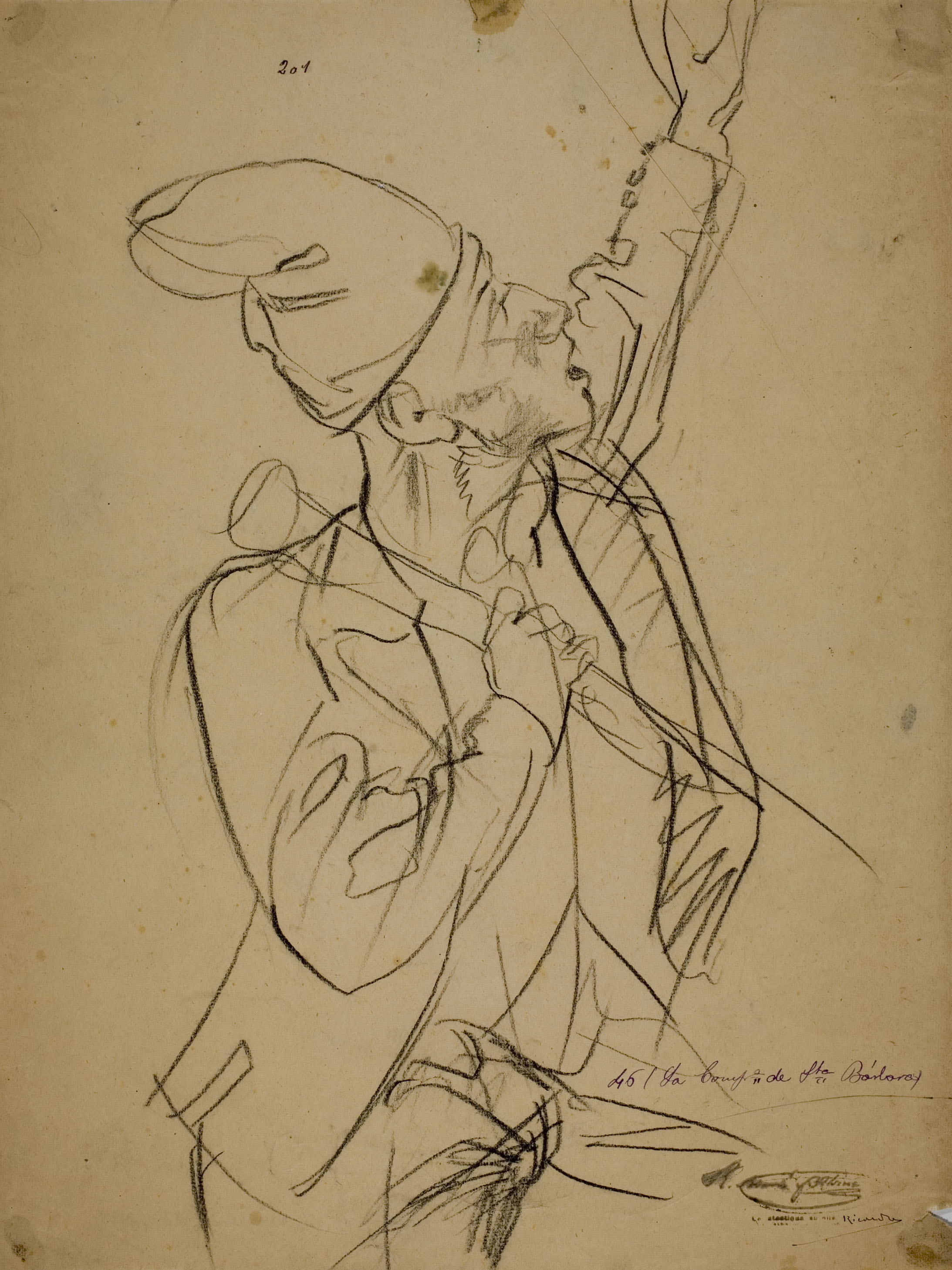 image for: Ramon Martí i Alsina - Català amb el braç esquerre enlaire per al quadre «La Companyia de Santa Bàrbara» - Cap a 1891