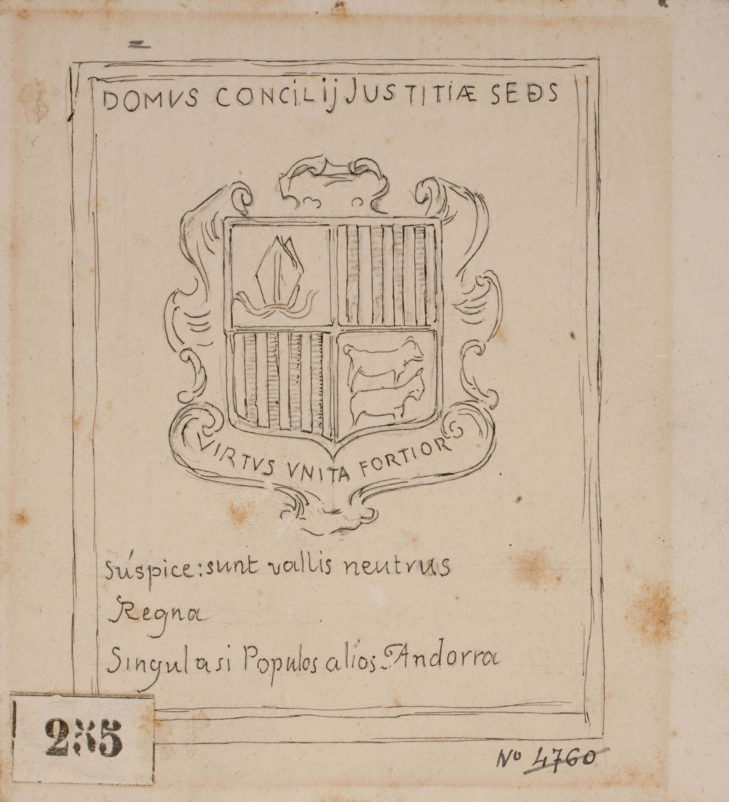 Josep Lluís Pellicer - Escut d'Andorra - Cap a 1889 image for: Josep Lluís Pellicer - Escut d'Andorra - Cap a 1889