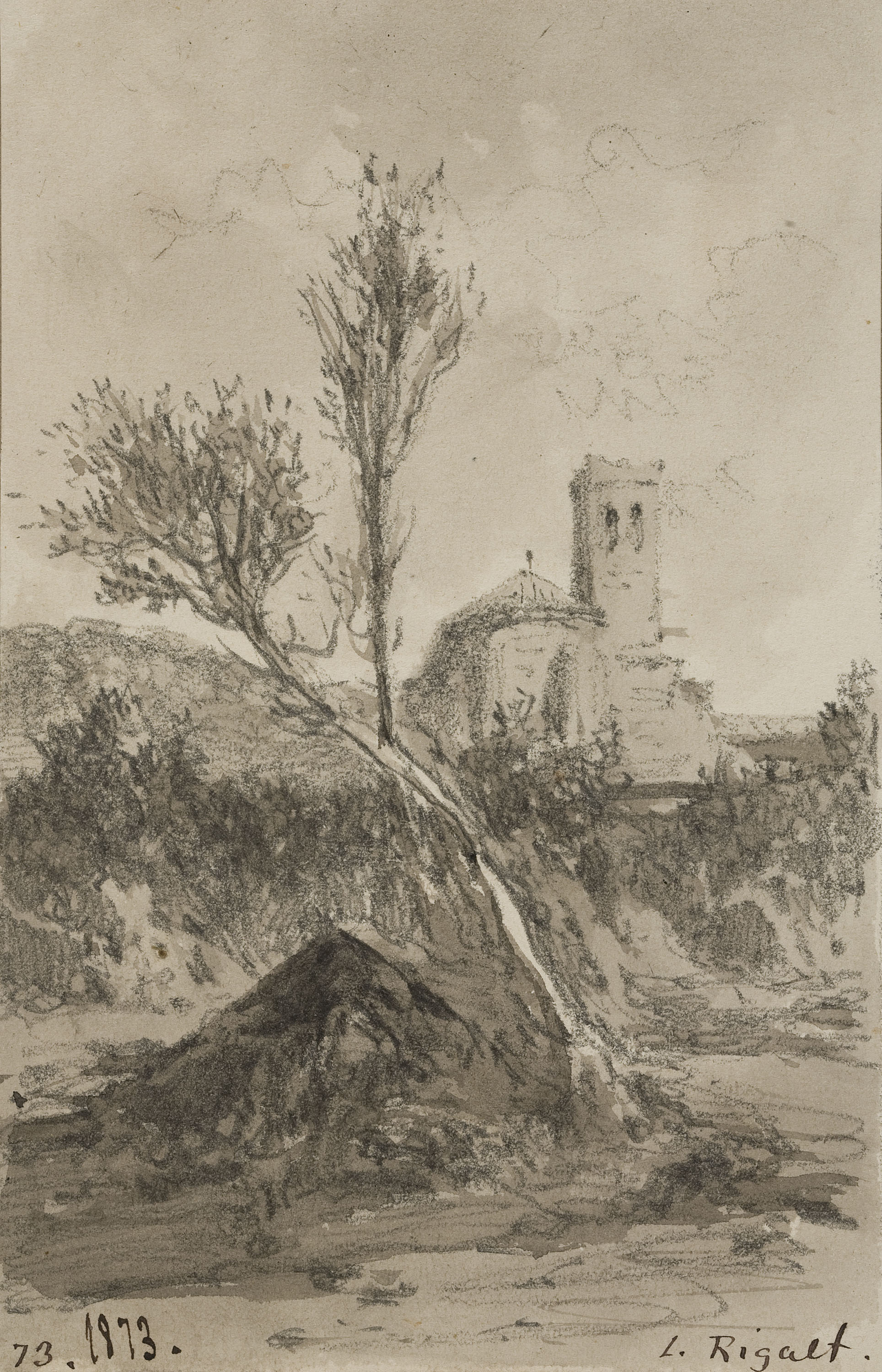 image for: Lluís Rigalt - Paisatge amb església romànica - 1873