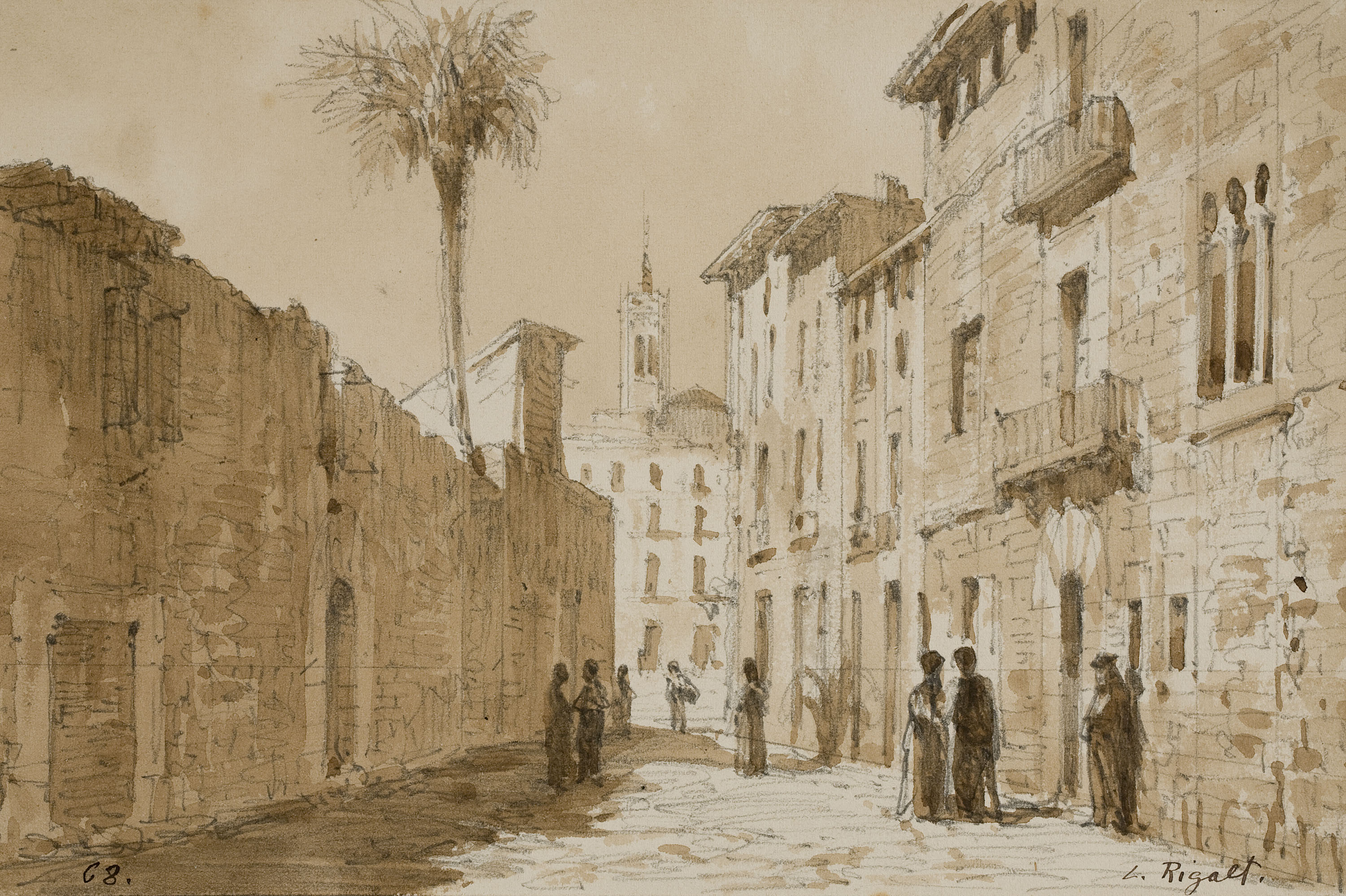 Lluís Rigalt - Vista d'un carrer amb figures - Cap a 1873-1874 image for: Lluís Rigalt - Vista d'un carrer amb figures - Cap a 1873-1874