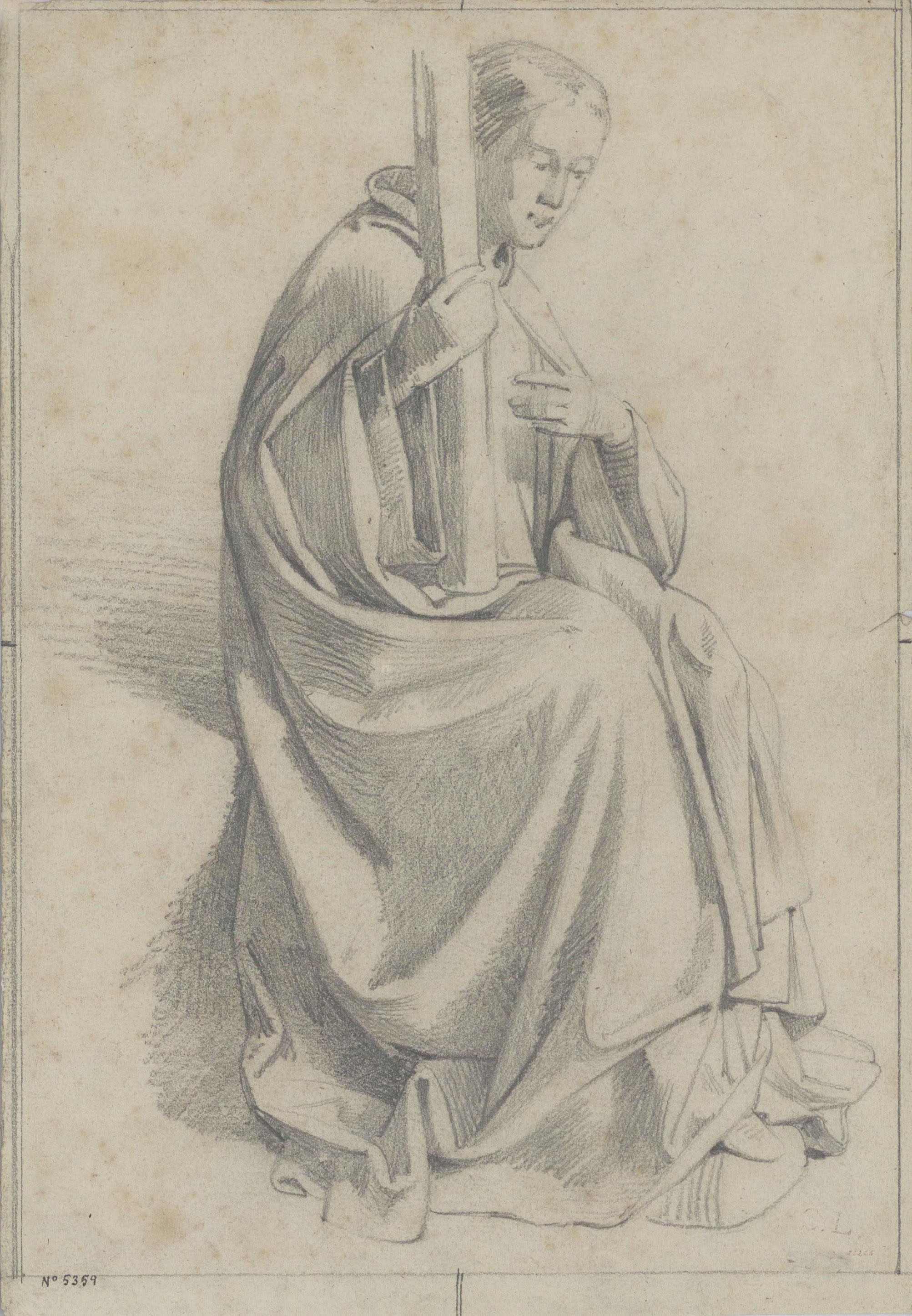 image for: Claudi Lorenzale - Home assegut aguantant una barra rodona amb la mà dreta - Cap a 1850-1870