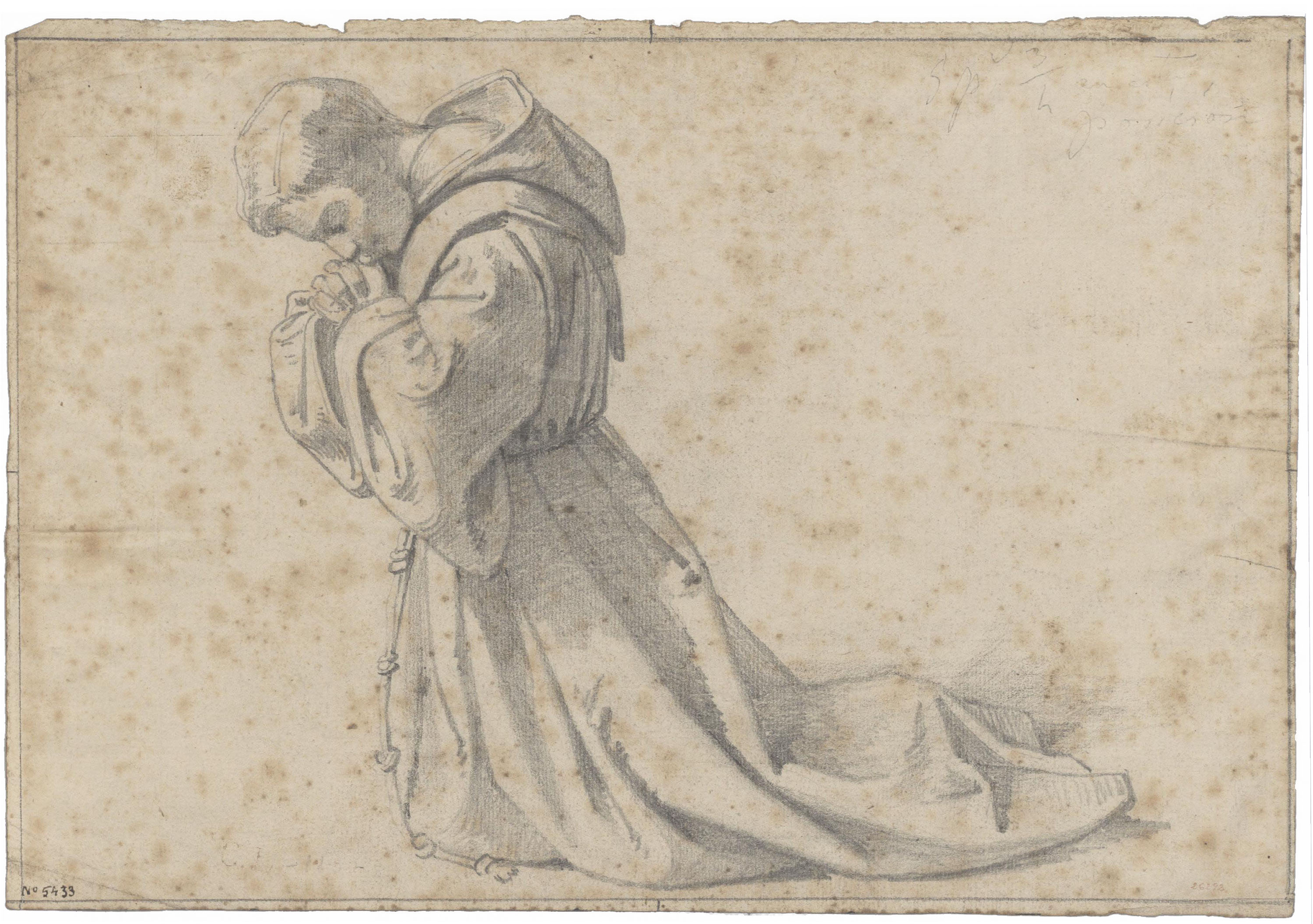 Claudi Lorenzale - Estudi de frare franciscà agenollat per al quadre «Mort del rei Pere III a Vilafranca» - Cap a 1870 image for: Claudi Lorenzale - Estudi de frare franciscà agenollat per al quadre «Mort del rei Pere III a Vilafranca» - Cap a 1870