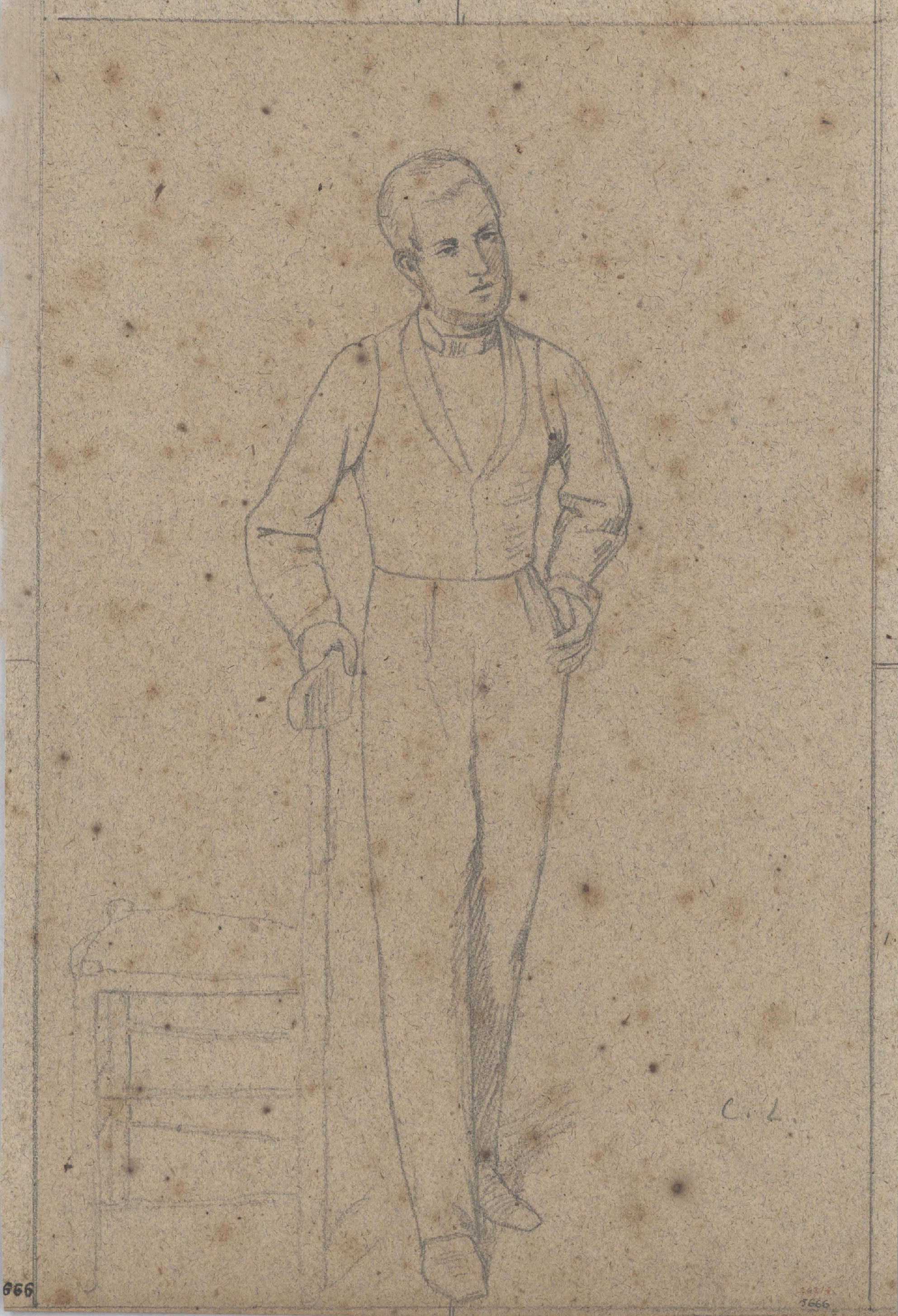 image for: Claudi Lorenzale - Home recolzat al respatller d'una cadira - Cap a 1860-1880