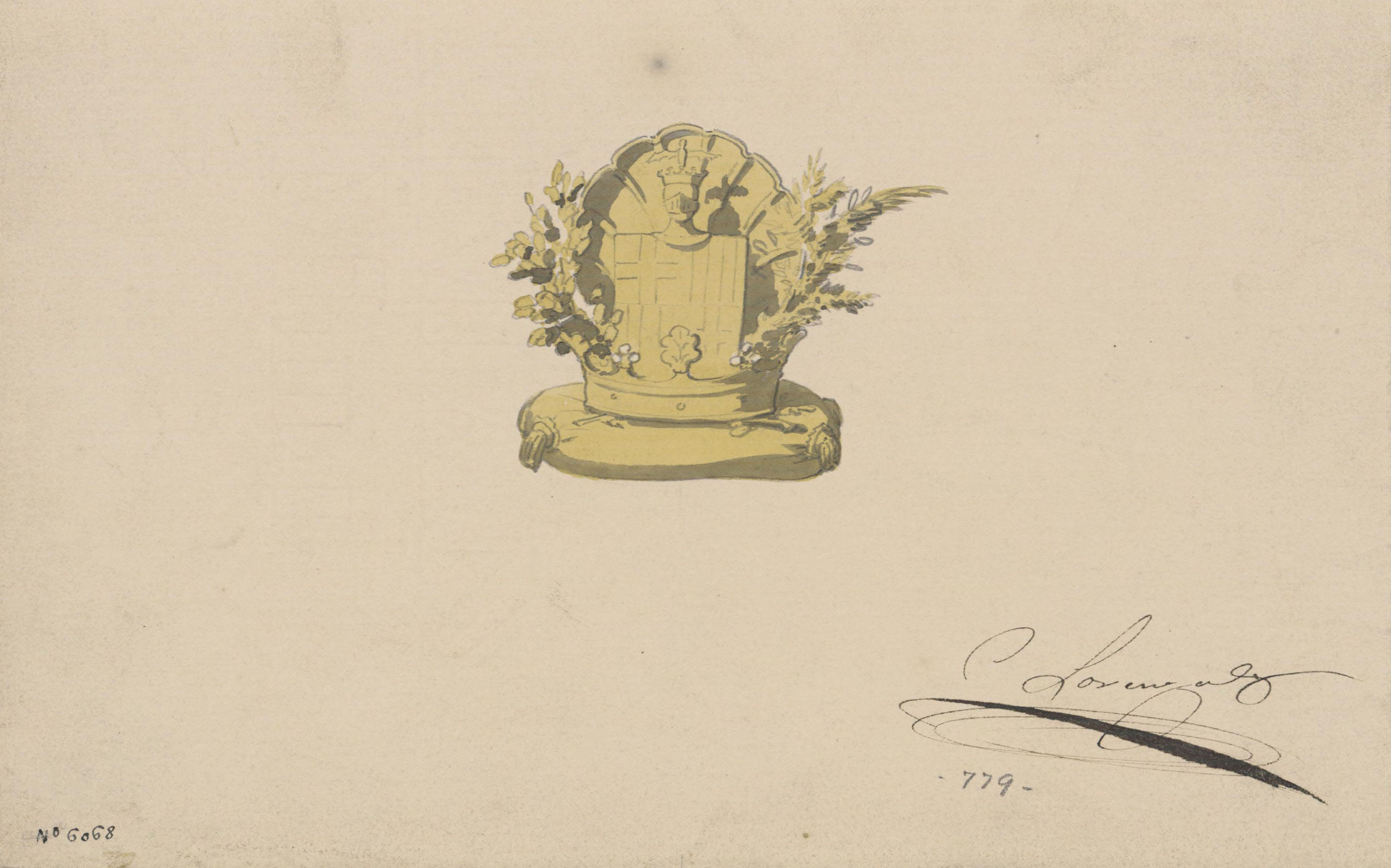 Claudi Lorenzale - Escut de Barcelona sobre la corona Comtal - Cap a 1860-1880 image for: Claudi Lorenzale - Escut de Barcelona sobre la corona Comtal - Cap a 1860-1880