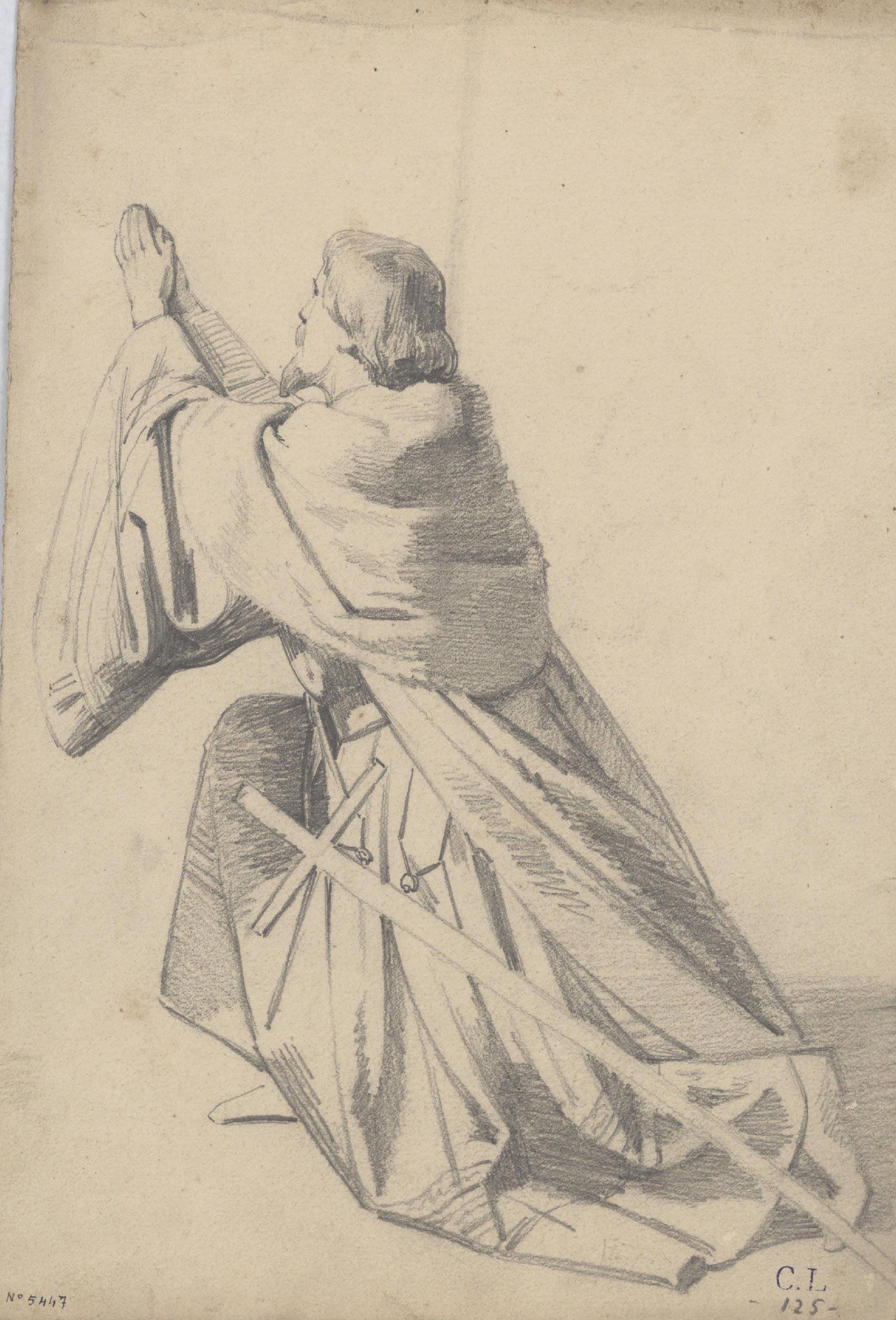 image for: Claudi Lorenzale - Estudi de figura per al quadre de la «Mort del rei Pere III a Vilafranca» - Cap a 1870