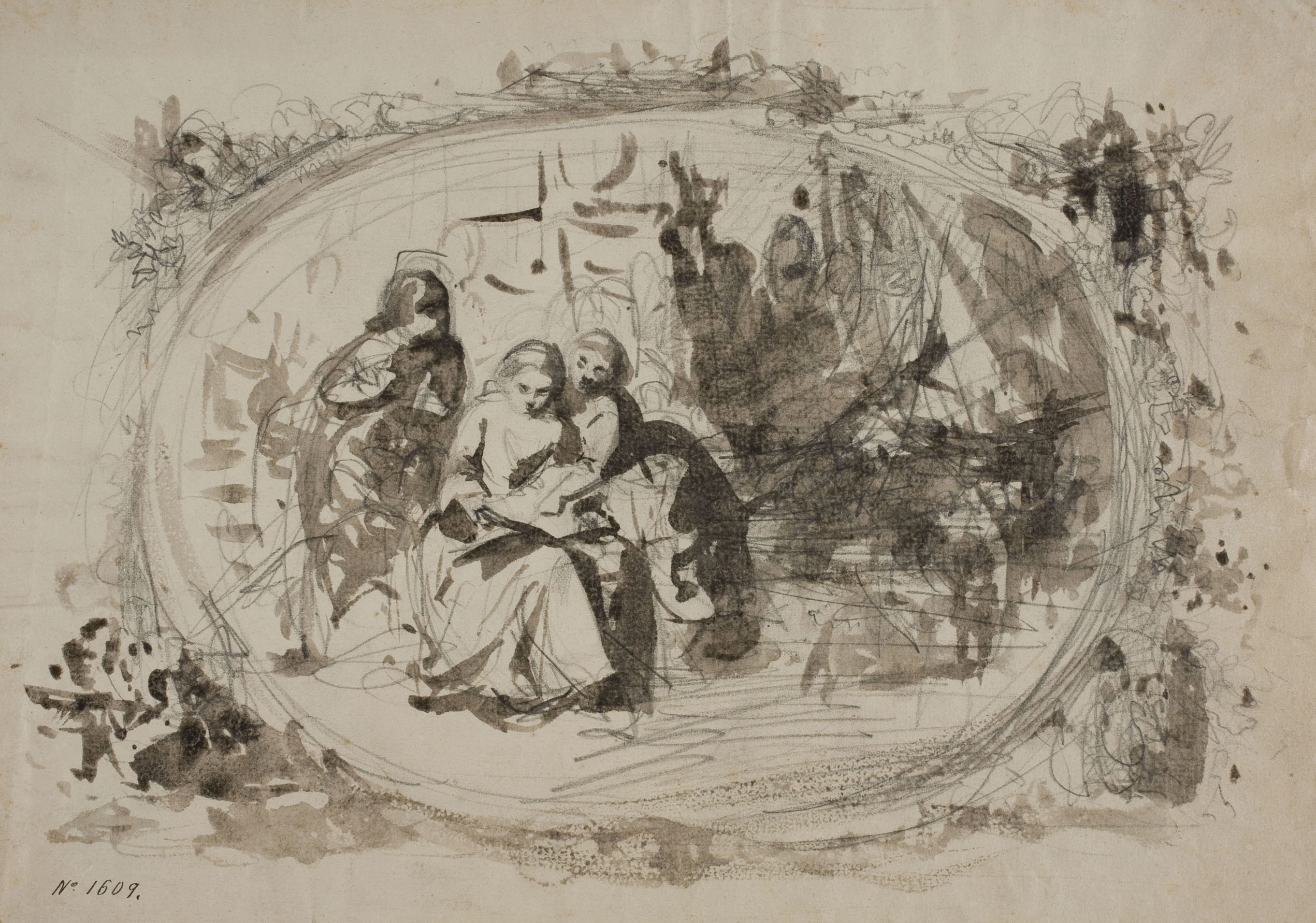 Ramon Martí i Alsina - Tres personatges emmarcats en un oval - Cap a 1865-1870 image for: Ramon Martí i Alsina - Tres personatges emmarcats en un oval - Cap a 1865-1870