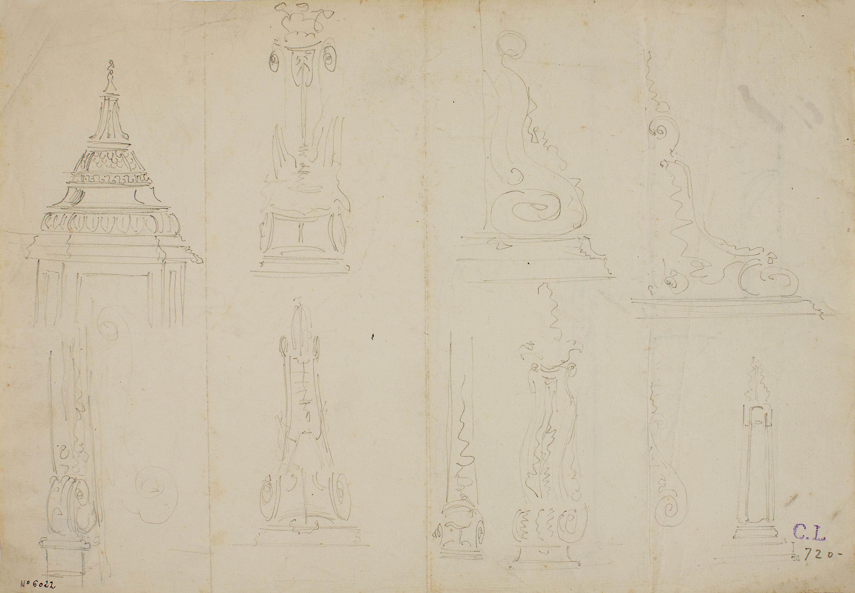 Claudi Lorenzale - Projecte de motius arquitectònics (anvers) / Apunts de motius arquitectònics (revers) - Cap a 1860-1880 image for: Claudi Lorenzale - Projecte de motius arquitectònics (anvers) / Apunts de motius arquitectònics (revers) - Cap a 1860-1880