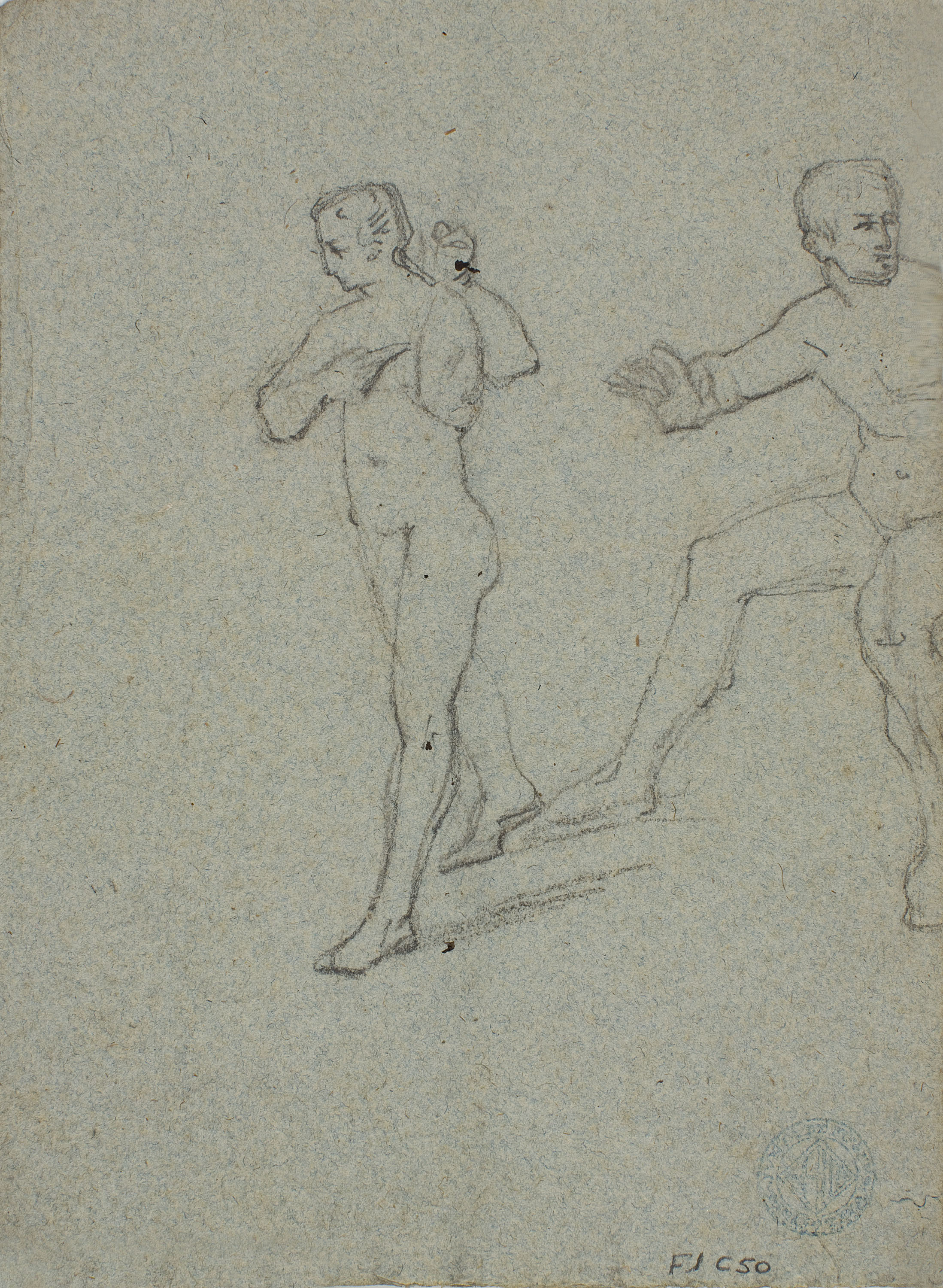 image for: Claudi Lorenzale - Estudi d'indumentària (anvers) / Estudi de dues figures nues (revers) - Cap a 1850-1855 [1]