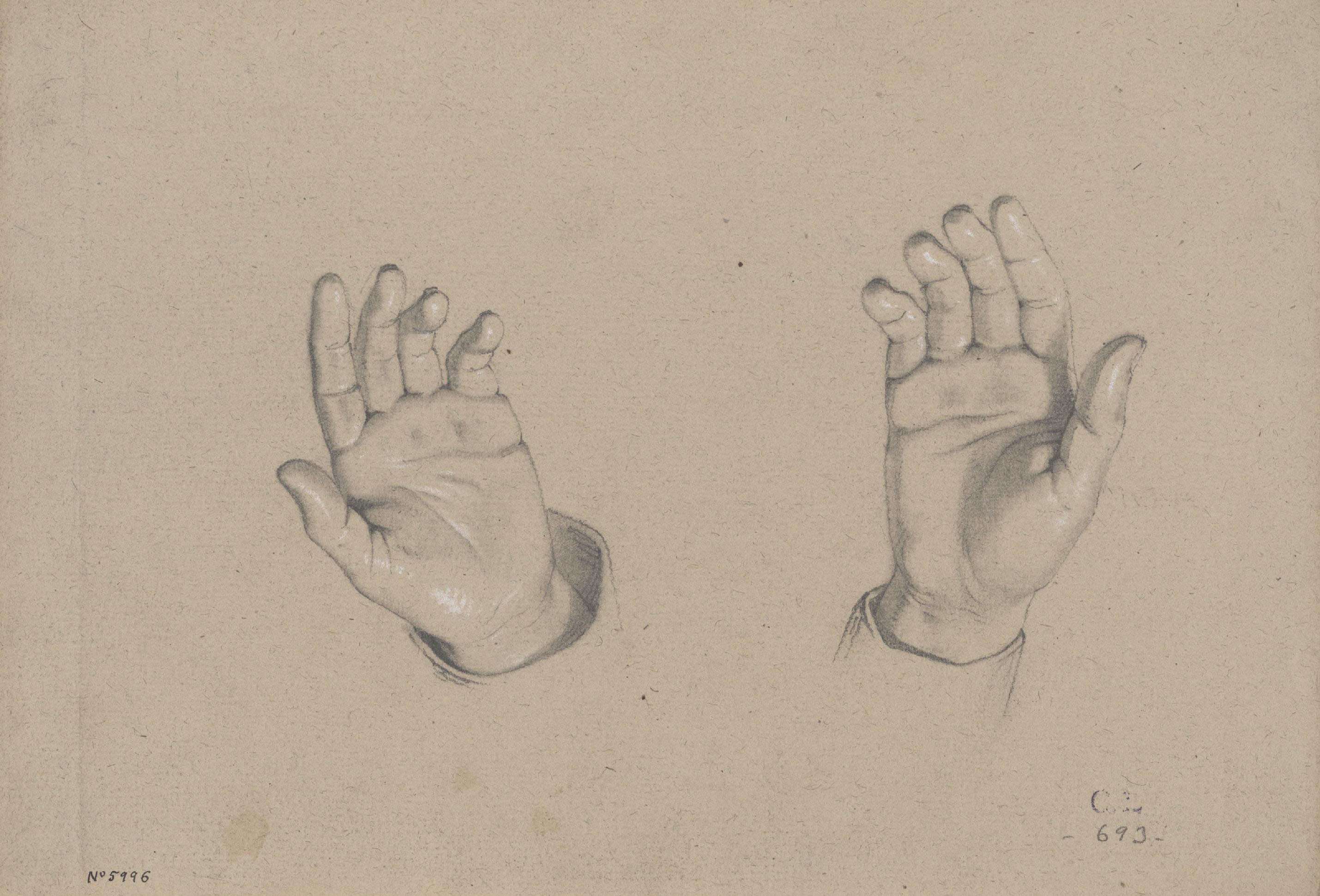 Claudi Lorenzale - Estudi de dues mans - Cap a 1850-1870 image for: Claudi Lorenzale - Estudi de dues mans - Cap a 1850-1870