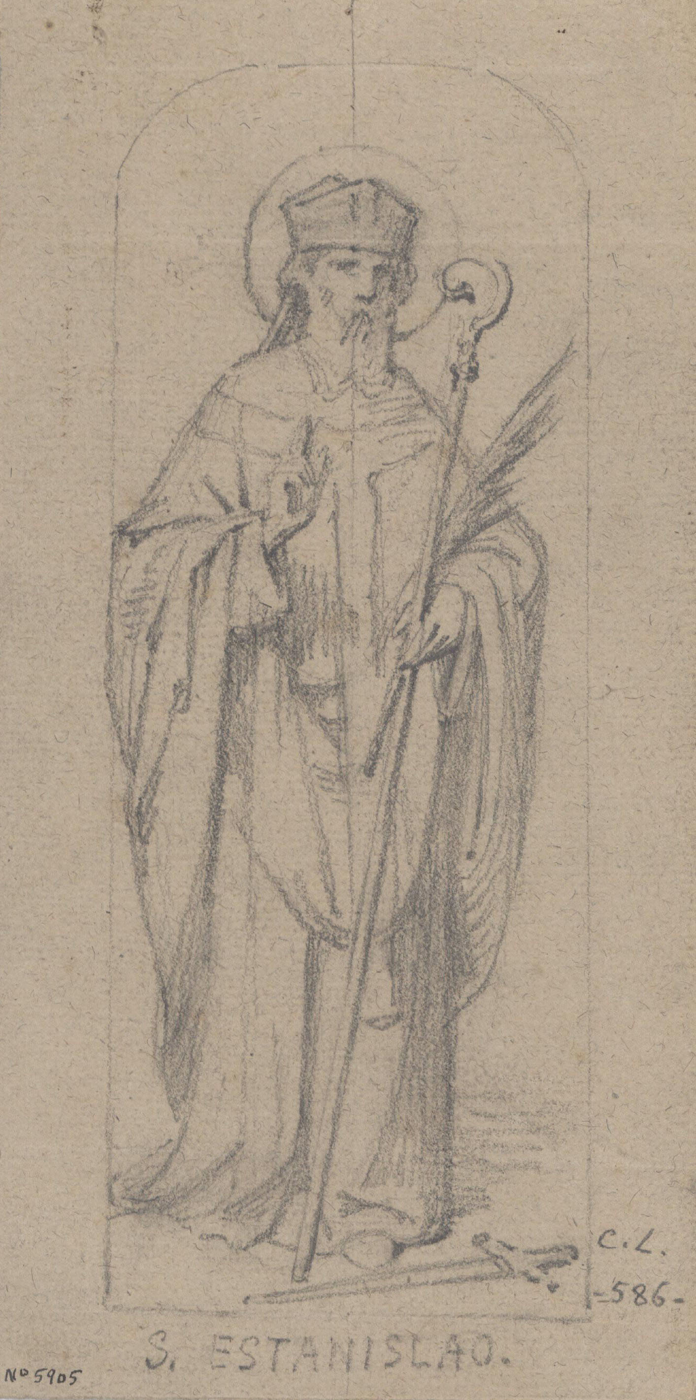 image for: Claudi Lorenzale - Estudi de sant Estanislau per al retaule de la Torre del Veguer - Cap a 1877