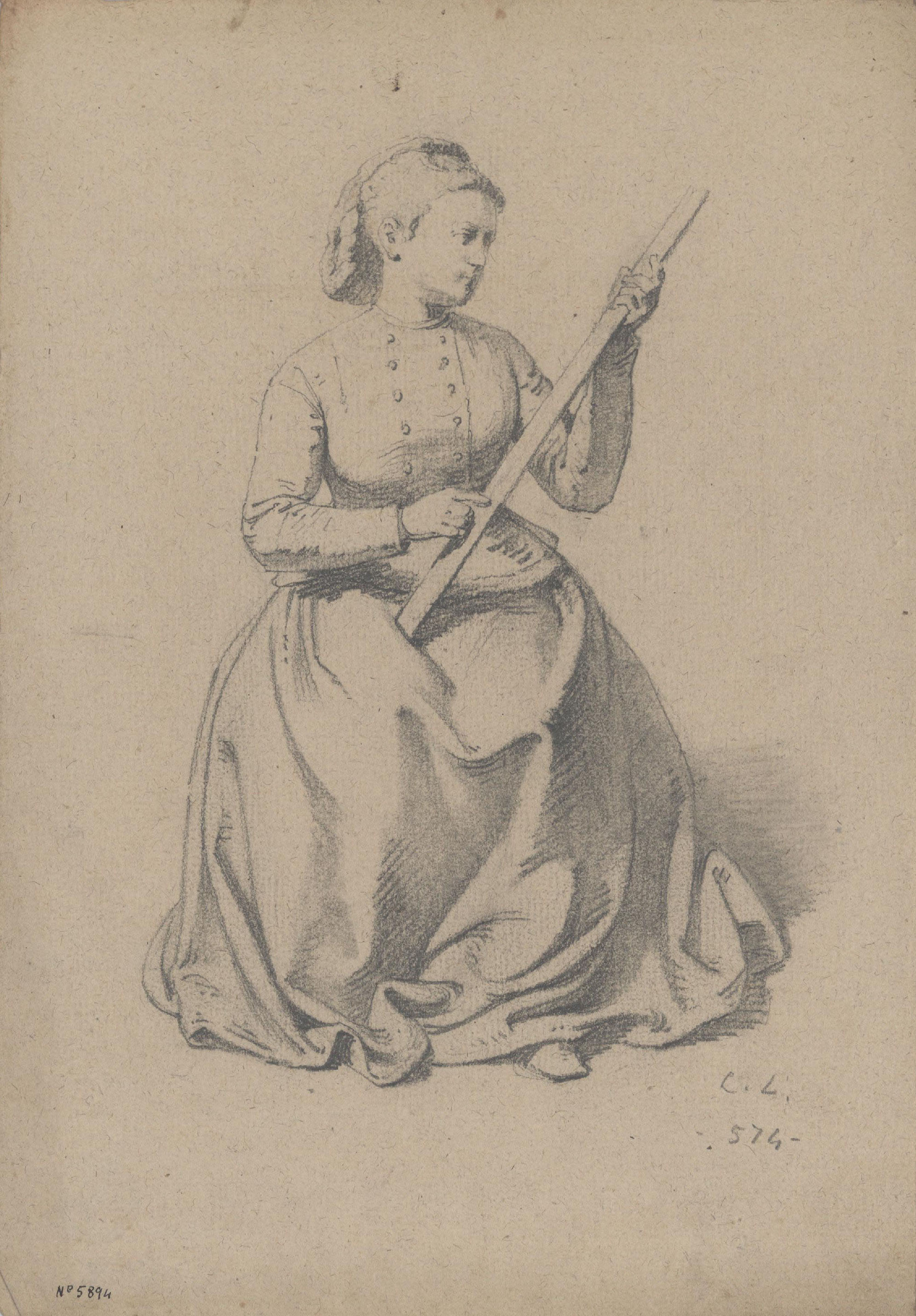 Claudi Lorenzale - Dona asseguda amb una vara - Cap a 1860-1880 image for: Claudi Lorenzale - Dona asseguda amb una vara - Cap a 1860-1880