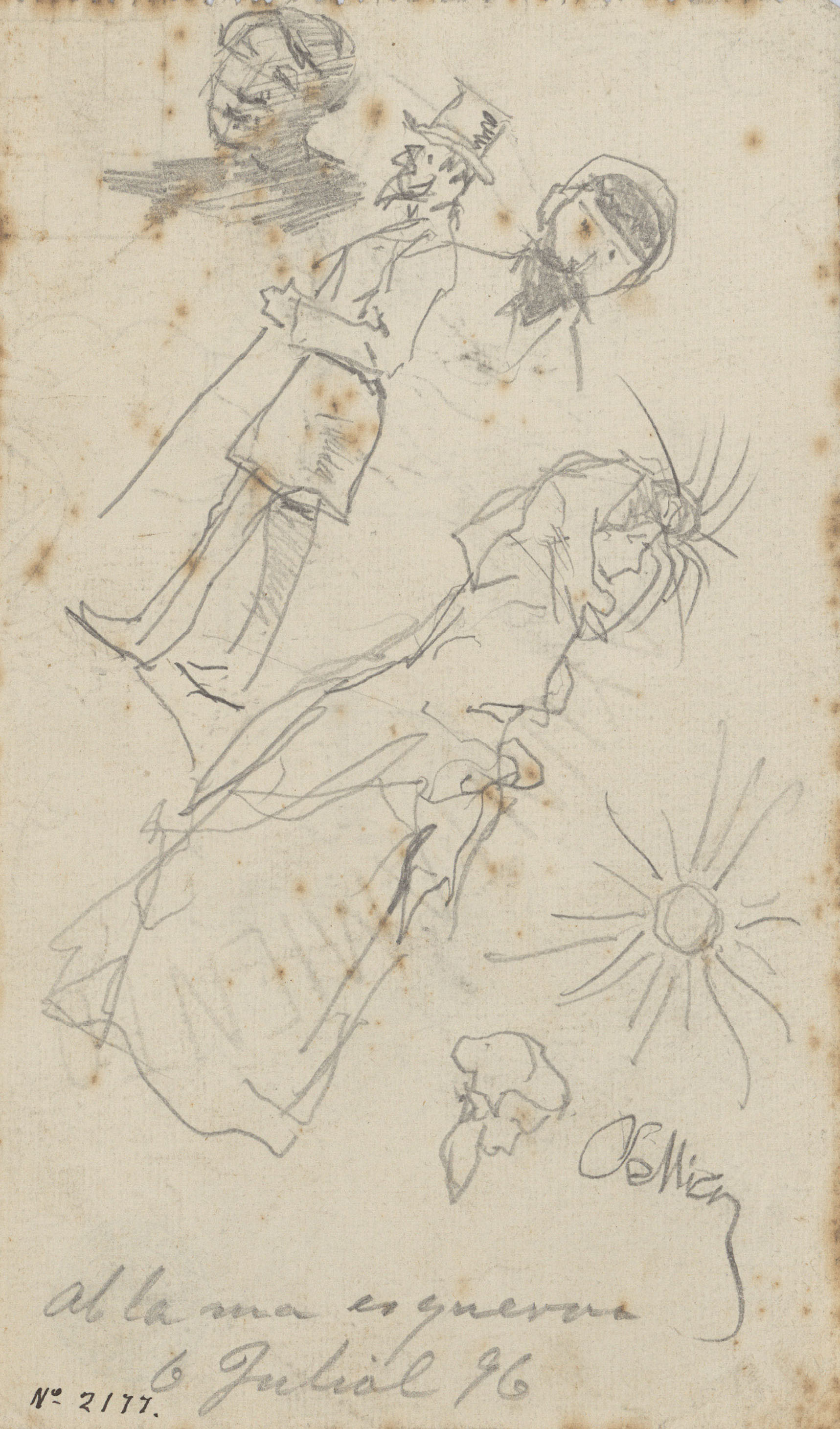 Josep Lluís Pellicer - Apunts fets amb la mà esquerra (anvers) / Croquis de figures (revers) - 1896 image for: Josep Lluís Pellicer - Apunts fets amb la mà esquerra (anvers) / Croquis de figures (revers) - 1896