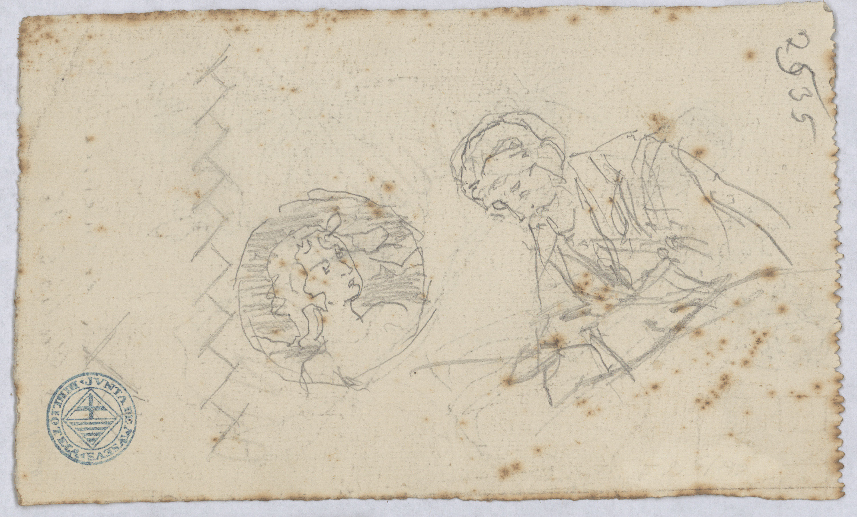 image for: Josep Lluís Pellicer - Apunts fets amb la mà esquerra (anvers) / Croquis de figures (revers) - 1896 [1]