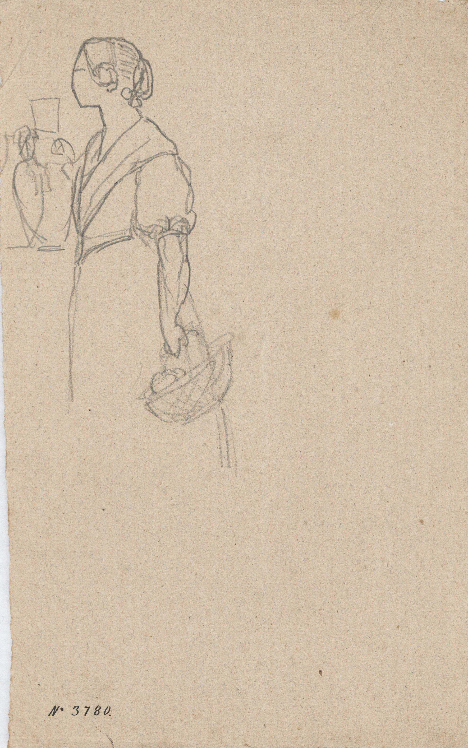 image for: Francesc Torras - Camperola (anvers) / Croquis de figura femenina (revers) - Cap a 1860-1876