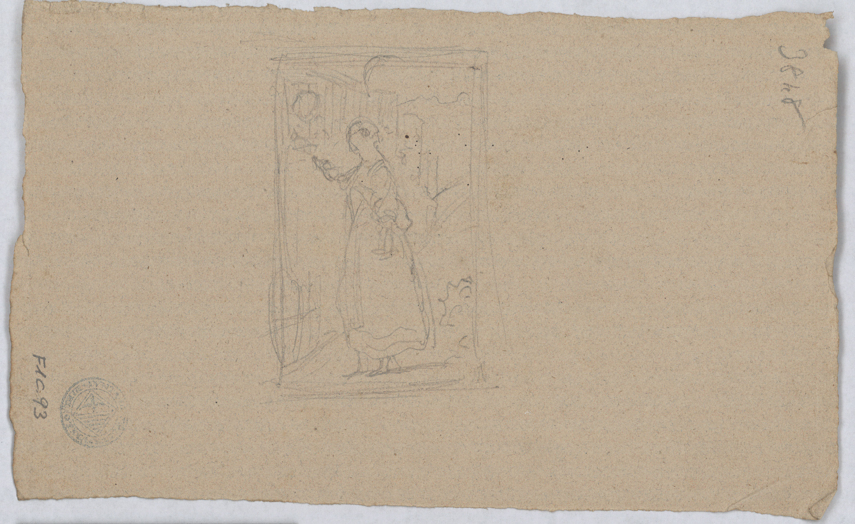 image for: Francesc Torras - Camperola (anvers) / Croquis de figura femenina (revers) - Cap a 1860-1876 [1]