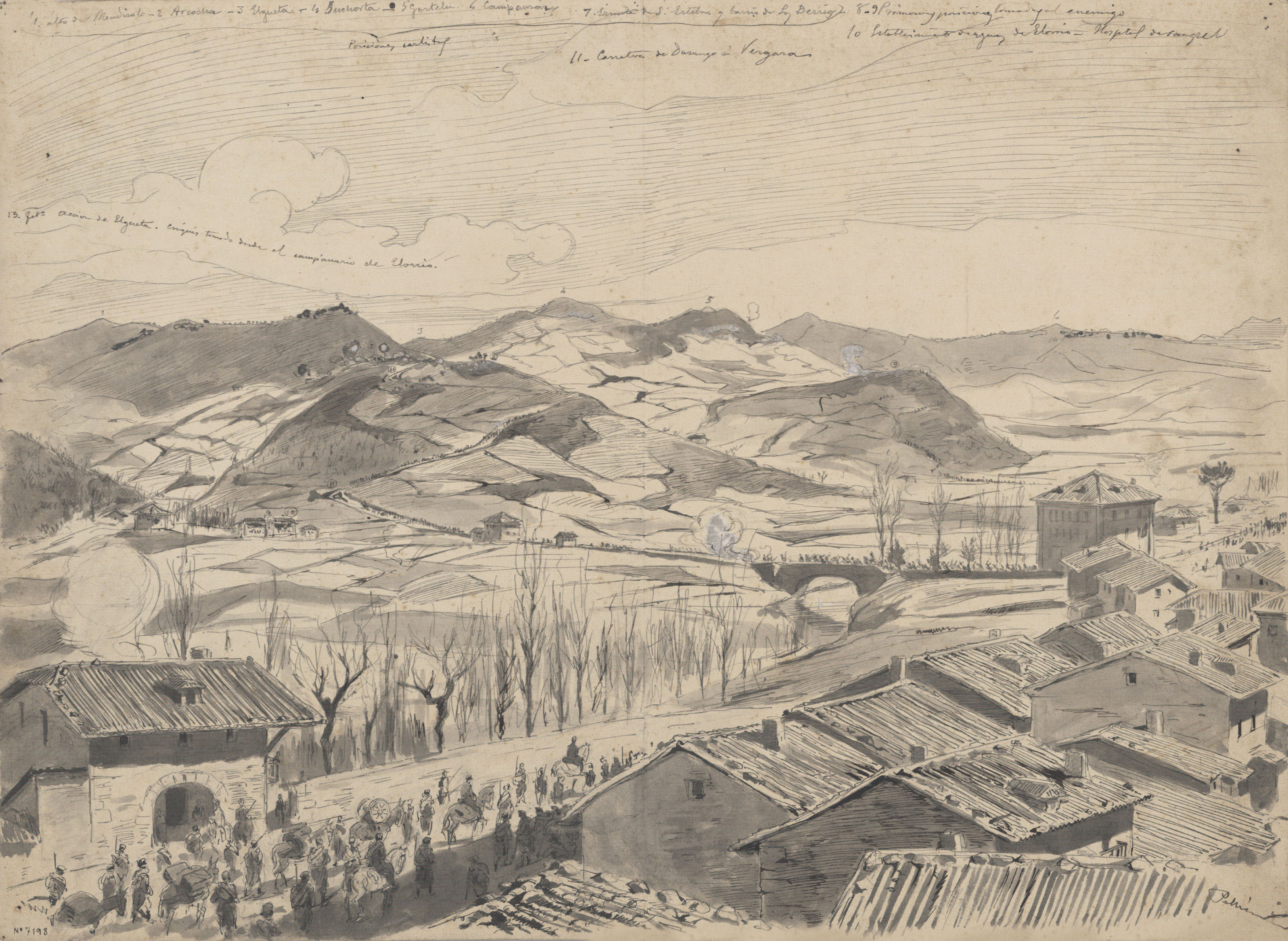 image for: Josep Lluís Pellicer - Accion de Elgueta. Croquis tomado desde el campanario de Elorrio - 1876