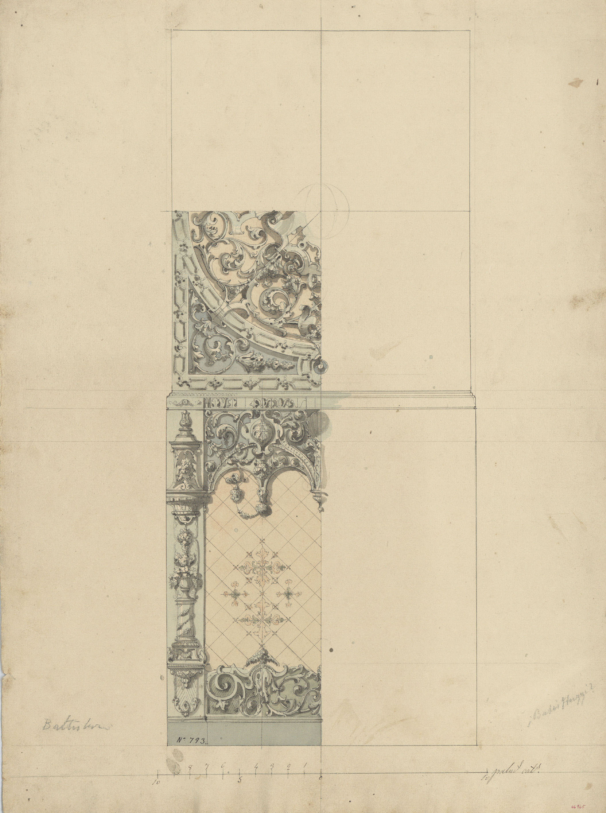 Achille Battistuzzi - Projecte de decoració de sostre i mur - Cap a 1860-1880 image for: Achille Battistuzzi - Projecte de decoració de sostre i mur - Cap a 1860-1880