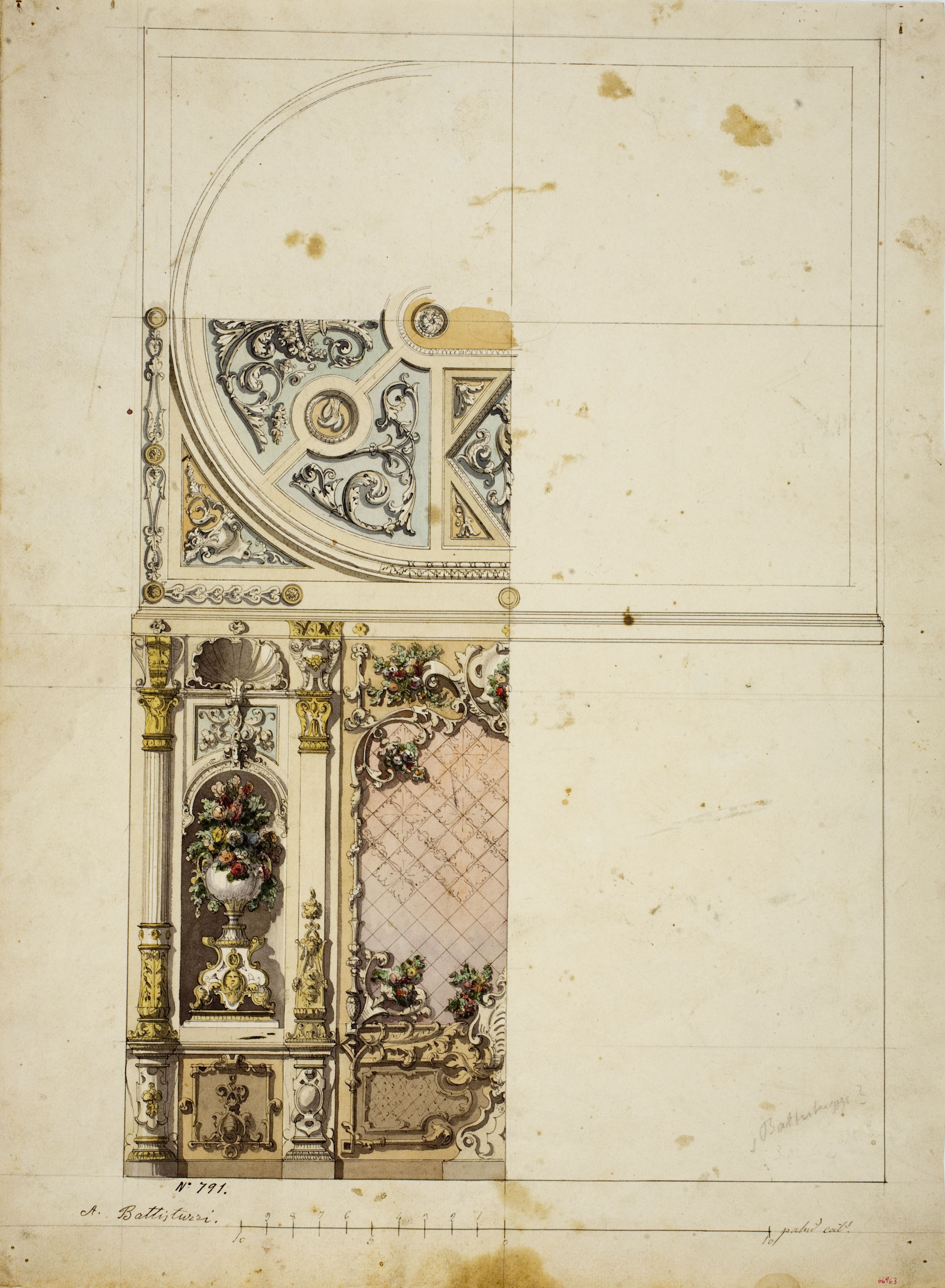 Achille Battistuzzi - Projecte de decoració de sostre i mur - Cap a 1860-1880 image for: Achille Battistuzzi - Projecte de decoració de sostre i mur - Cap a 1860-1880