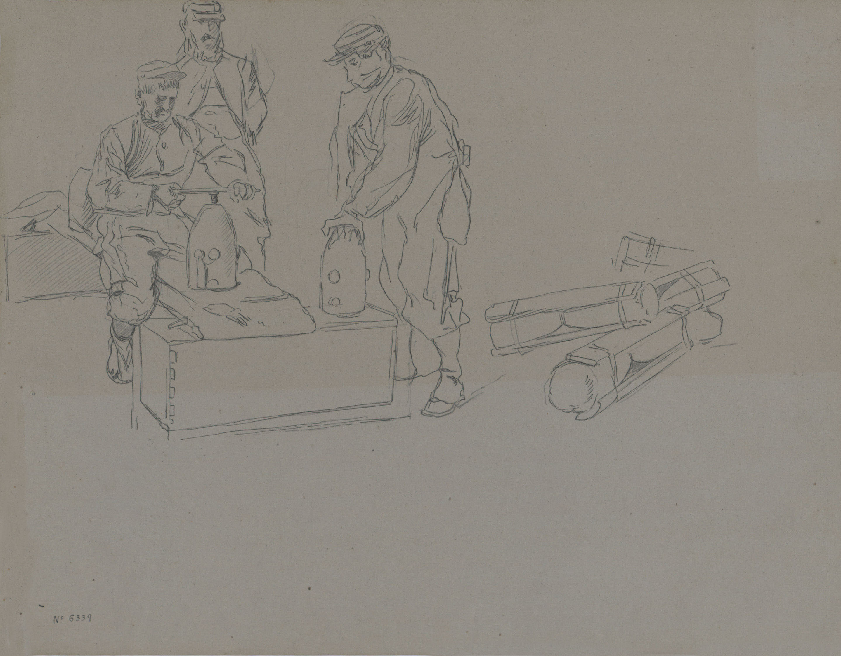 image for: Josep Lluís Pellicer - Soldats fent granades - Cap a 1872-1876