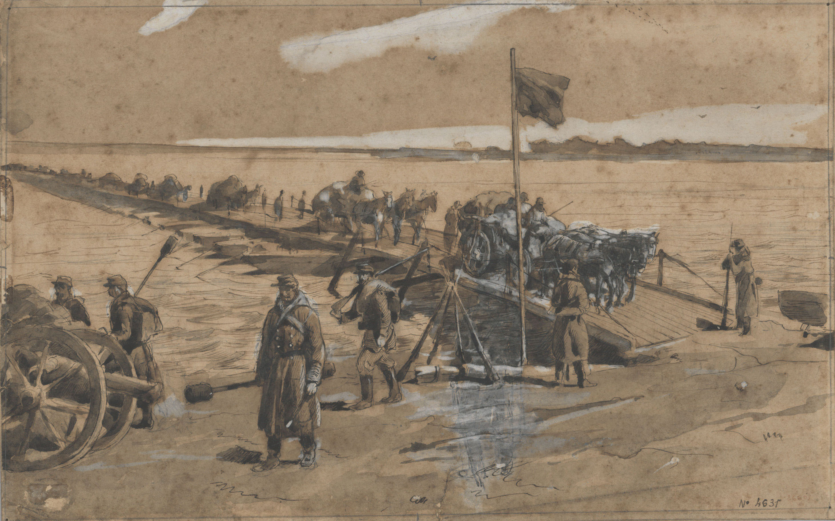 image for: Josep Lluís Pellicer - Pas d'un comboi pel pont que uneix Zimnitza i Sistowa - 1877