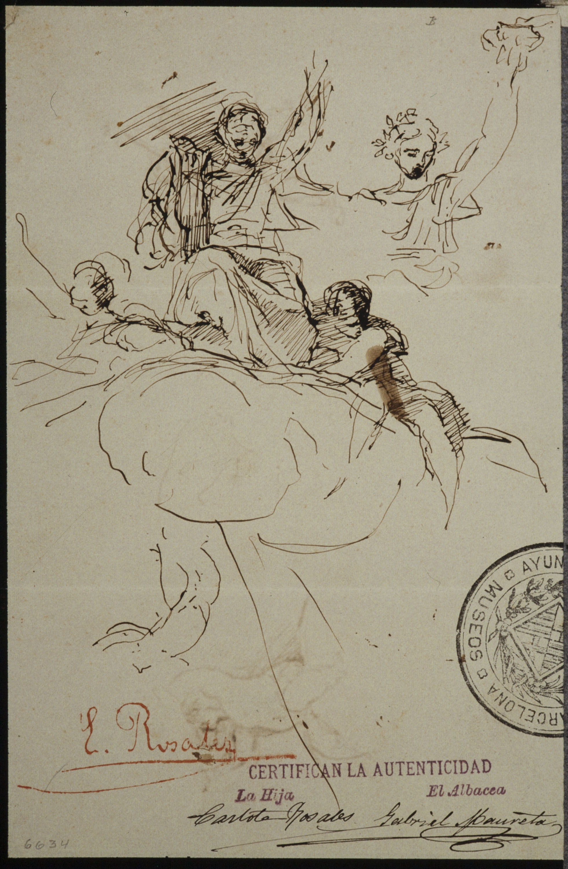 image for: Eduardo Rosales - Estudi per a l'«Al·legoria de la Música» del sostre del palau dels marquesos de Portugalete (Madrid) (anvers) / Estudi per a l'«Al·legoria de la Música» del sostre del... - Cap a 1870