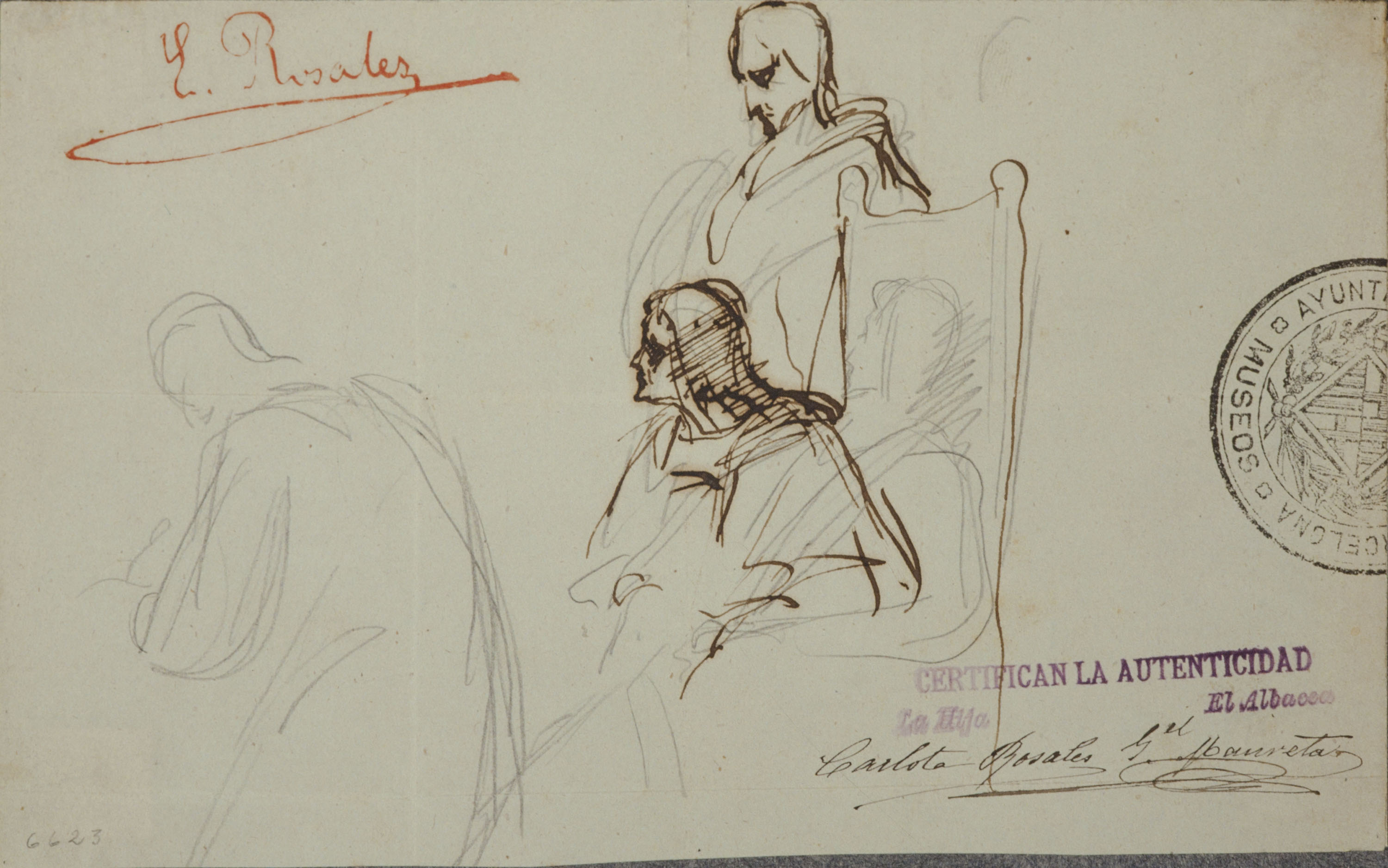 image for: Eduardo Rosales - Estudi per al quadre «Isabel la Catòlica dictant el seu testament» (anvers) / Croquis per al quadre «Isabel la Catòlica dictant el seu testament» (revers) - 1863