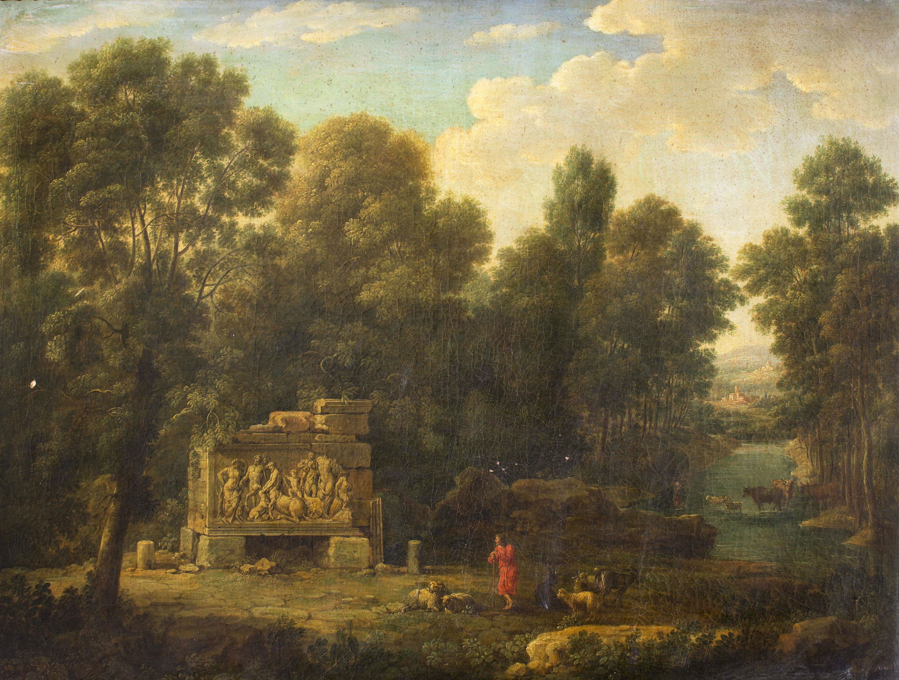 image for: Pierre Patel - Paisatge amb arbres, un riu i ruïnes - Entre 1650-1676