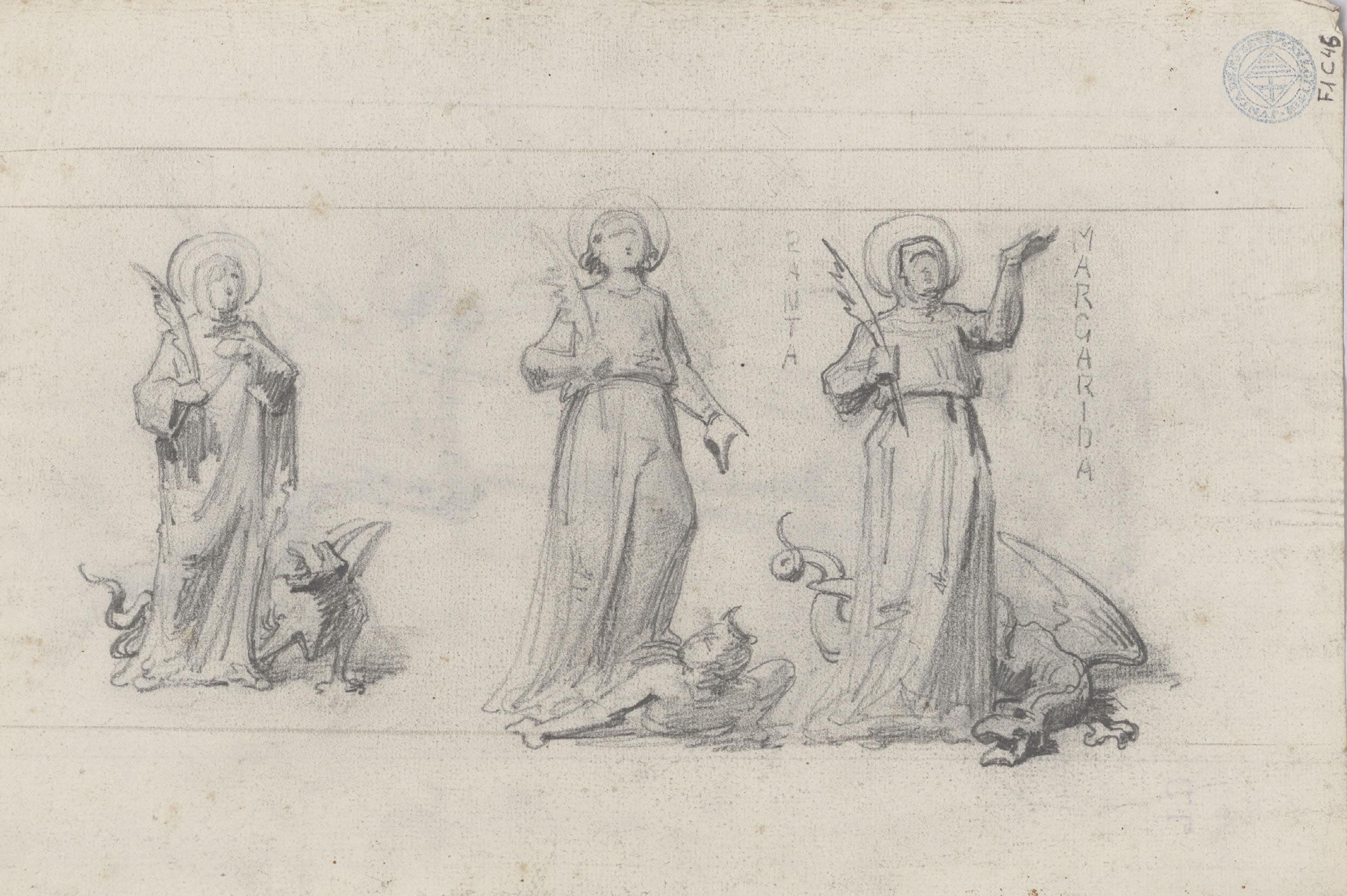 image for: Claudi Lorenzale - Santa Margarida (anvers) / Estudis per a santa Margarida (revers) - Cap a 1868 [1]