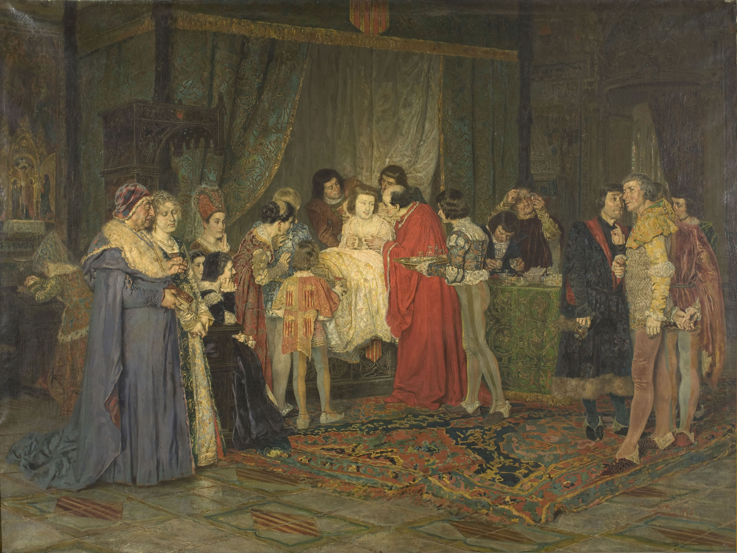 image for: Antoni Casanova Estorach - El rei Ferran d'Antequera que, malalt a Igualada, és assistit per Joan de Fivaller - 1875