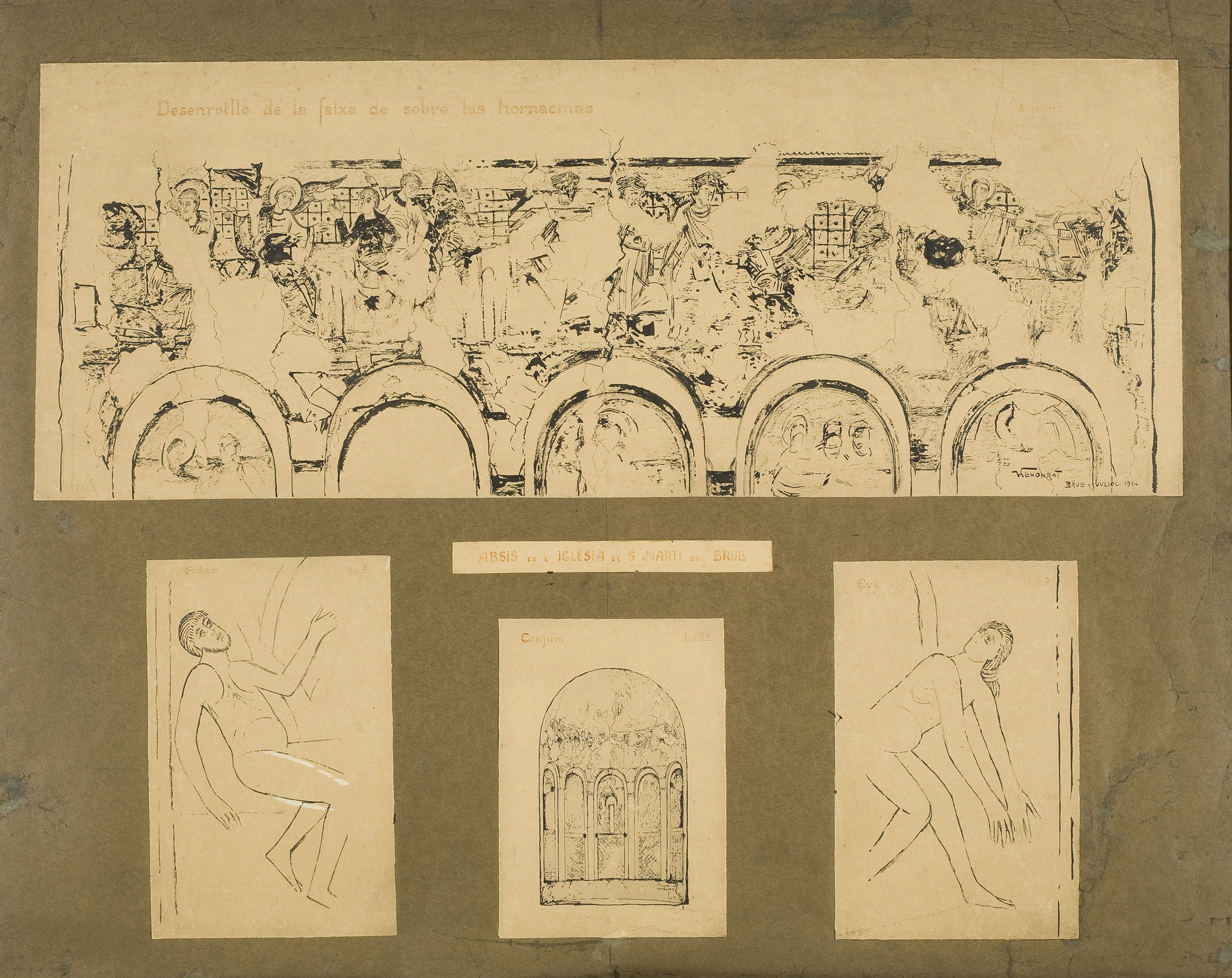 image for: Joan Vallhonrat - Reproducció de les pintures de Sant Martí del Brull. 4 dibuixos - 1914