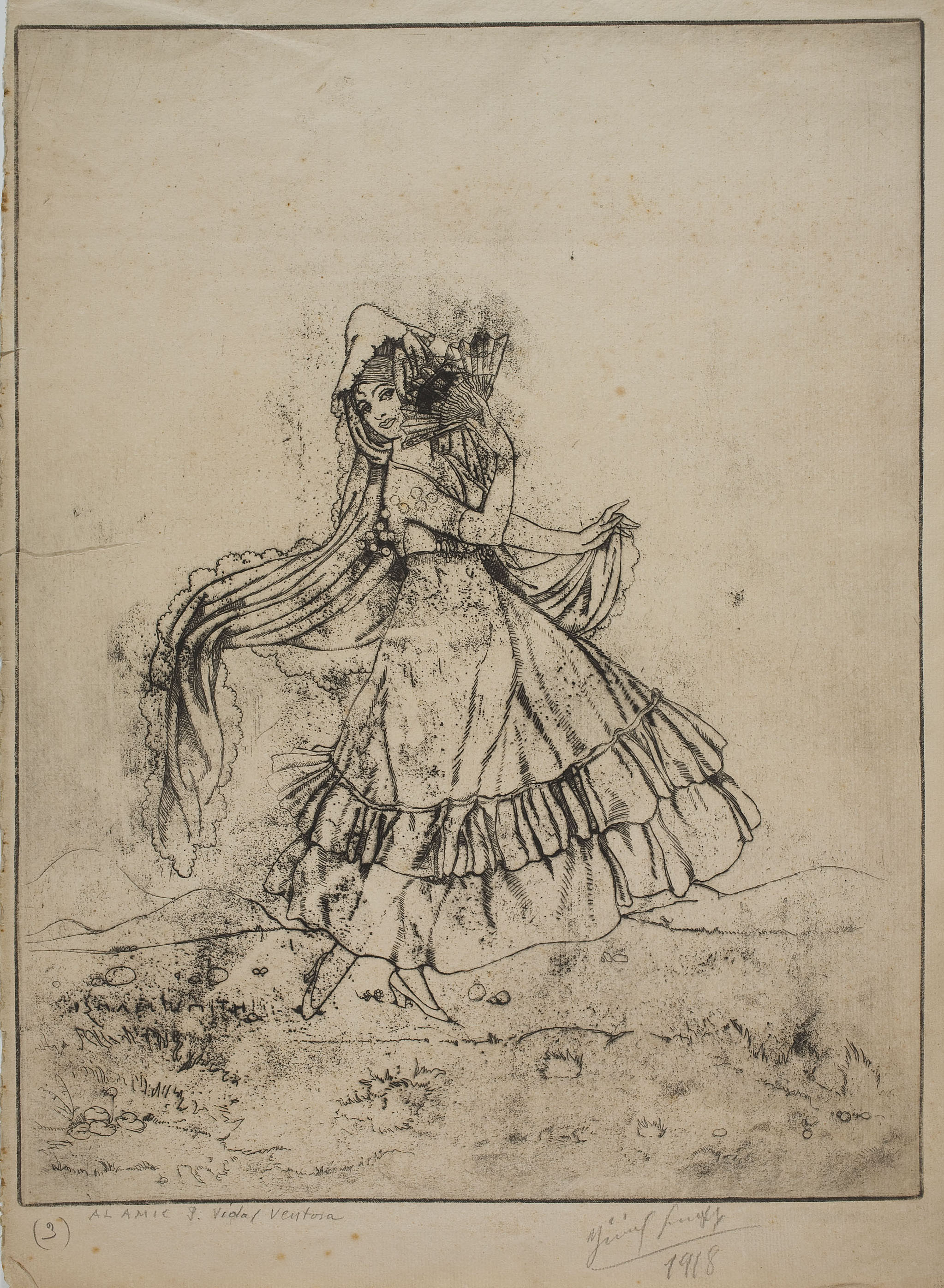 image for: Ismael Smith - Figura femenina amb mantellina i ventall - 1918
