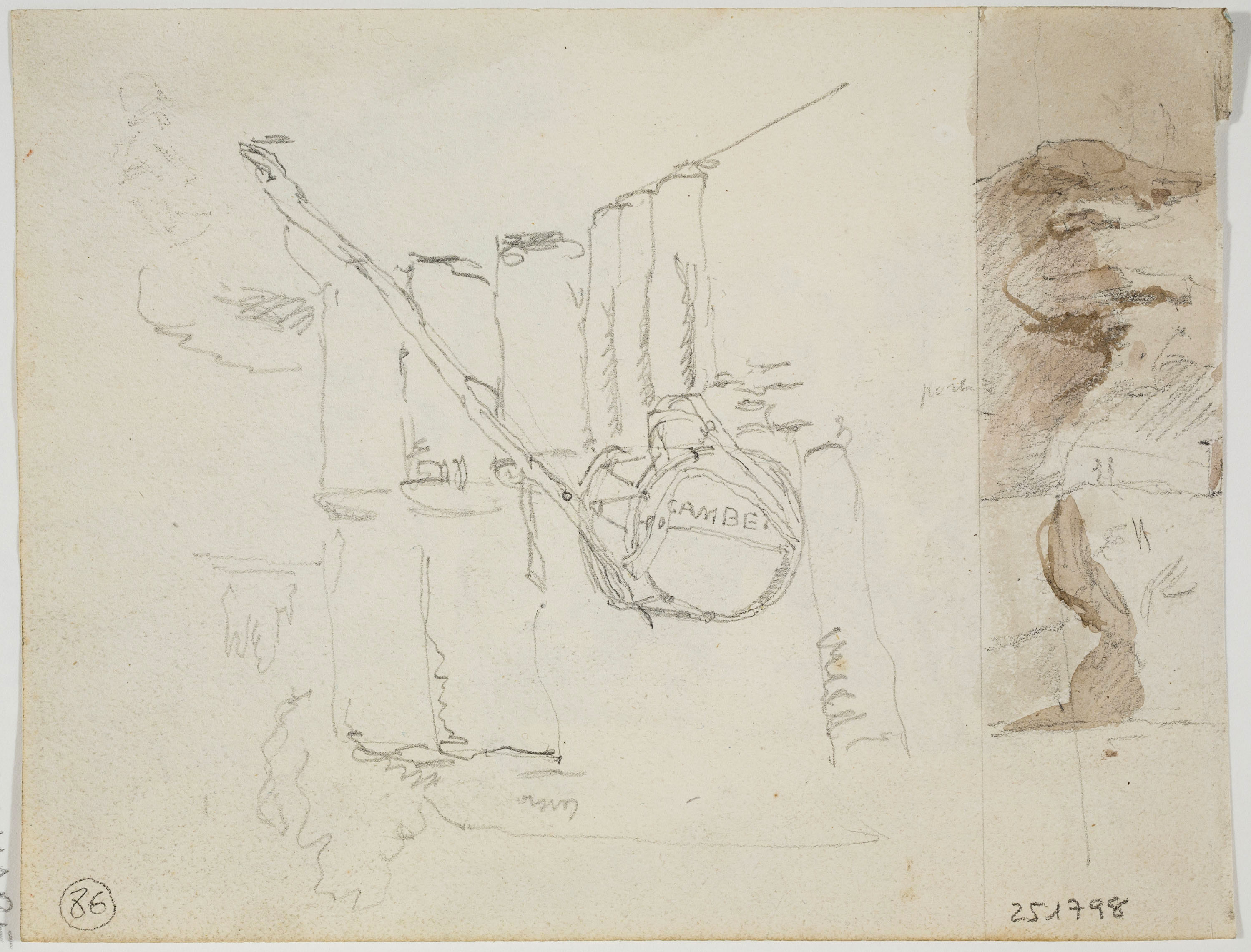 image for: Adolphe Hedwige Alphonse Delamare - Castell entre Calella i Vidreres (Lloret de Mar) (anvers) / Croquis (revers) - 30 de novembre de 1827 [1]