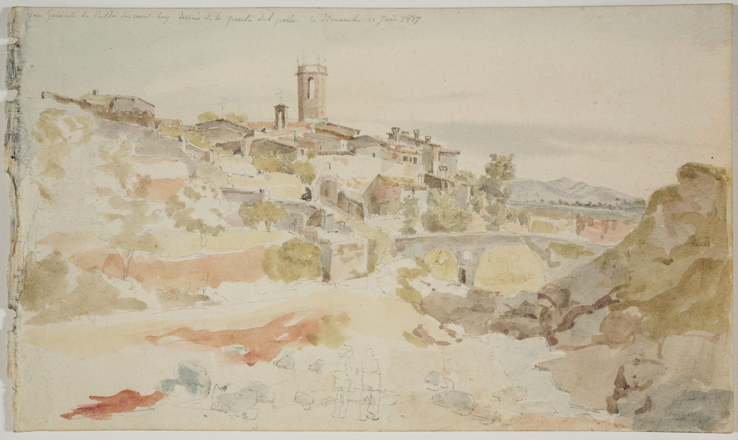 image for: Adolphe Hedwige Alphonse Delamare - Vista de Caldes de Montbui amb el Pont (anvers) / Barca (revers) - Diumenge 10 de juny de 1827