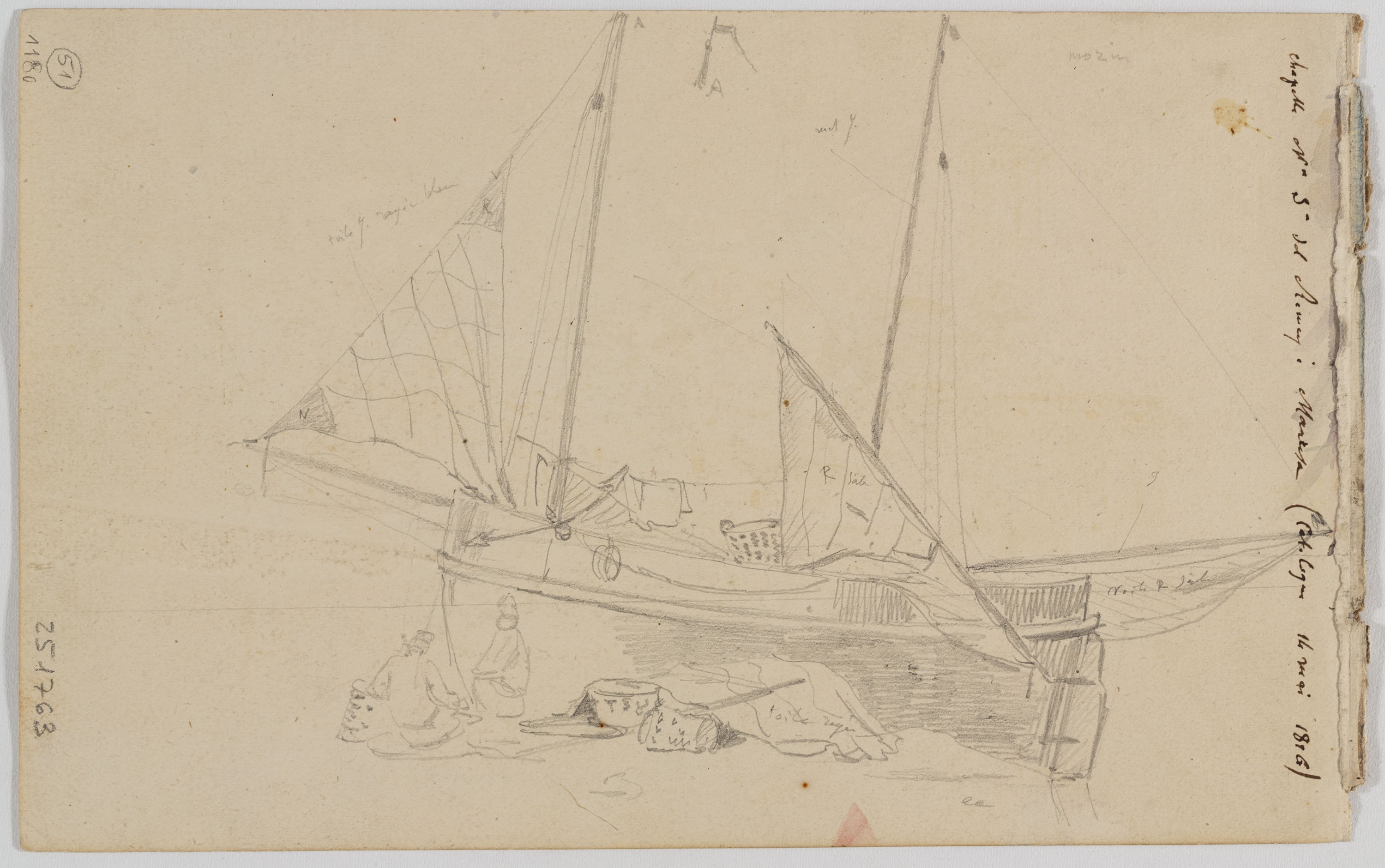 image for: Adolphe Hedwige Alphonse Delamare - Capella de la Mare de Déu del Remei a Manresa (anvers) / Pescadors feinejant a la platja (revers) - 14 de maig de 1826 [1]