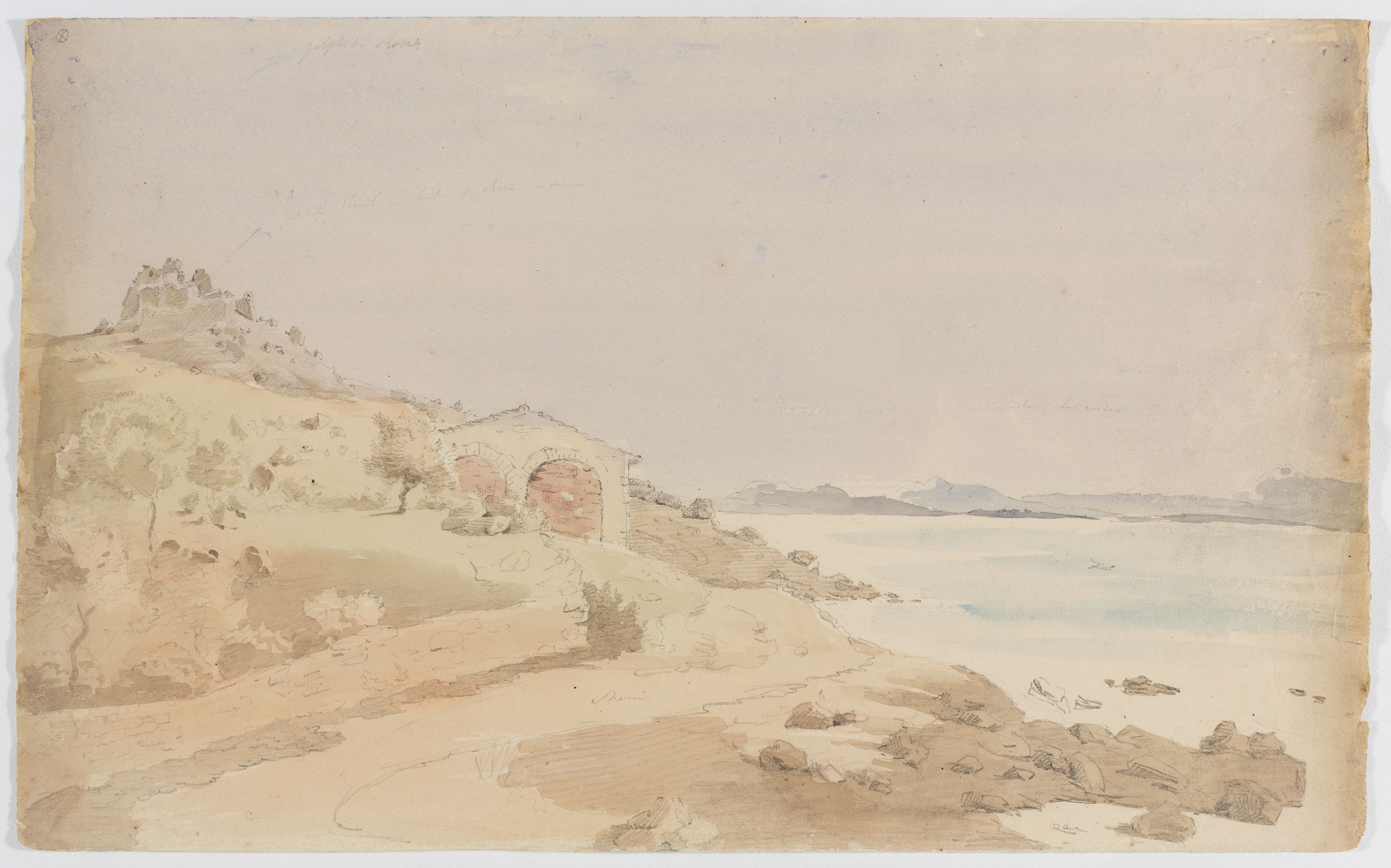 image for: Adolphe Hedwige Alphonse Delamare - Ruïnes del castell de la Trinitat al Golf de Roses - Cap a 1825