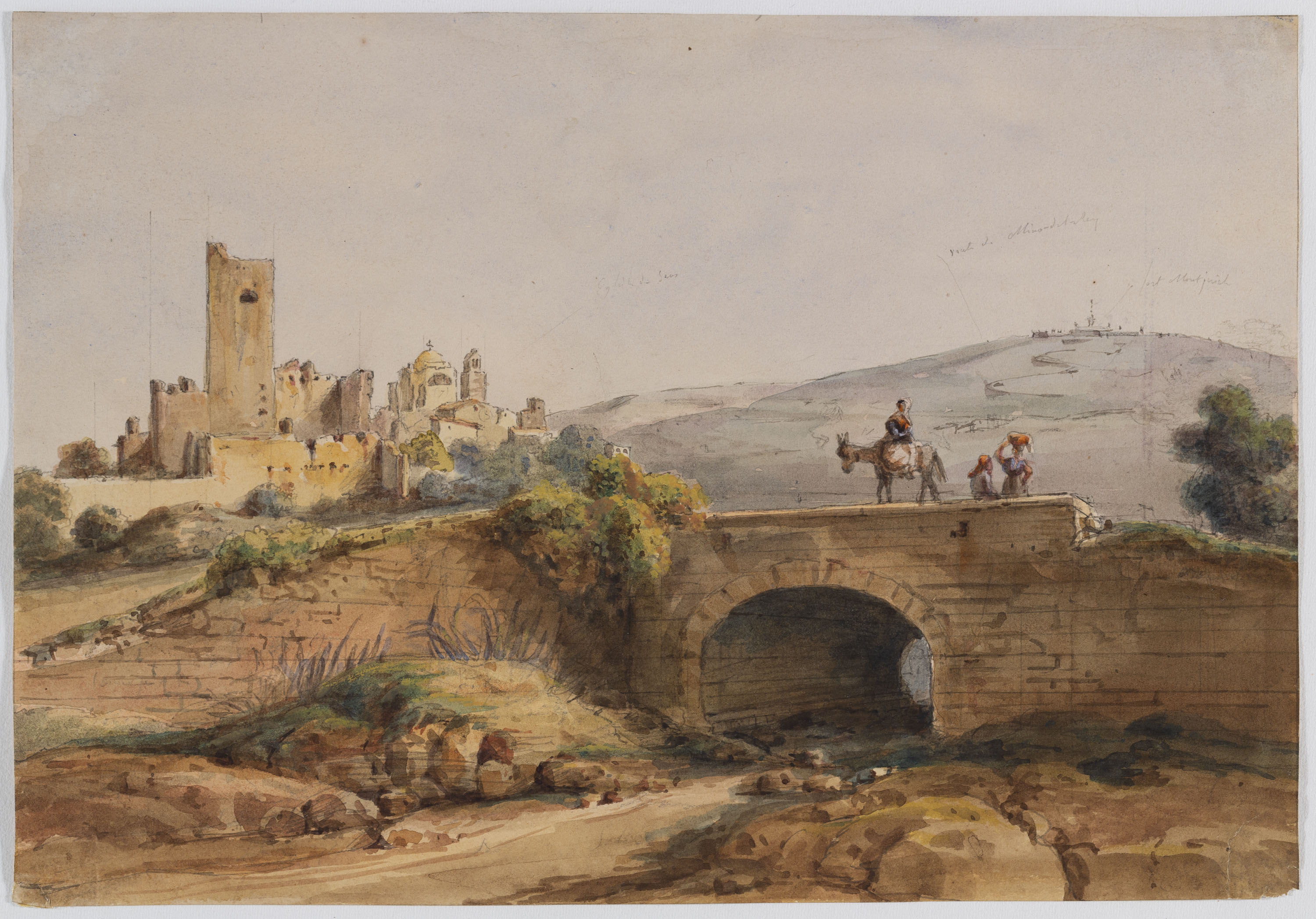 Adolphe Hedwige Alphonse Delamare - Camí de Sants a Barcelona amb Montjuïc al fons - Octubre de 1827 image for: Adolphe Hedwige Alphonse Delamare - Camí de Sants a Barcelona amb Montjuïc al fons - Octubre de 1827