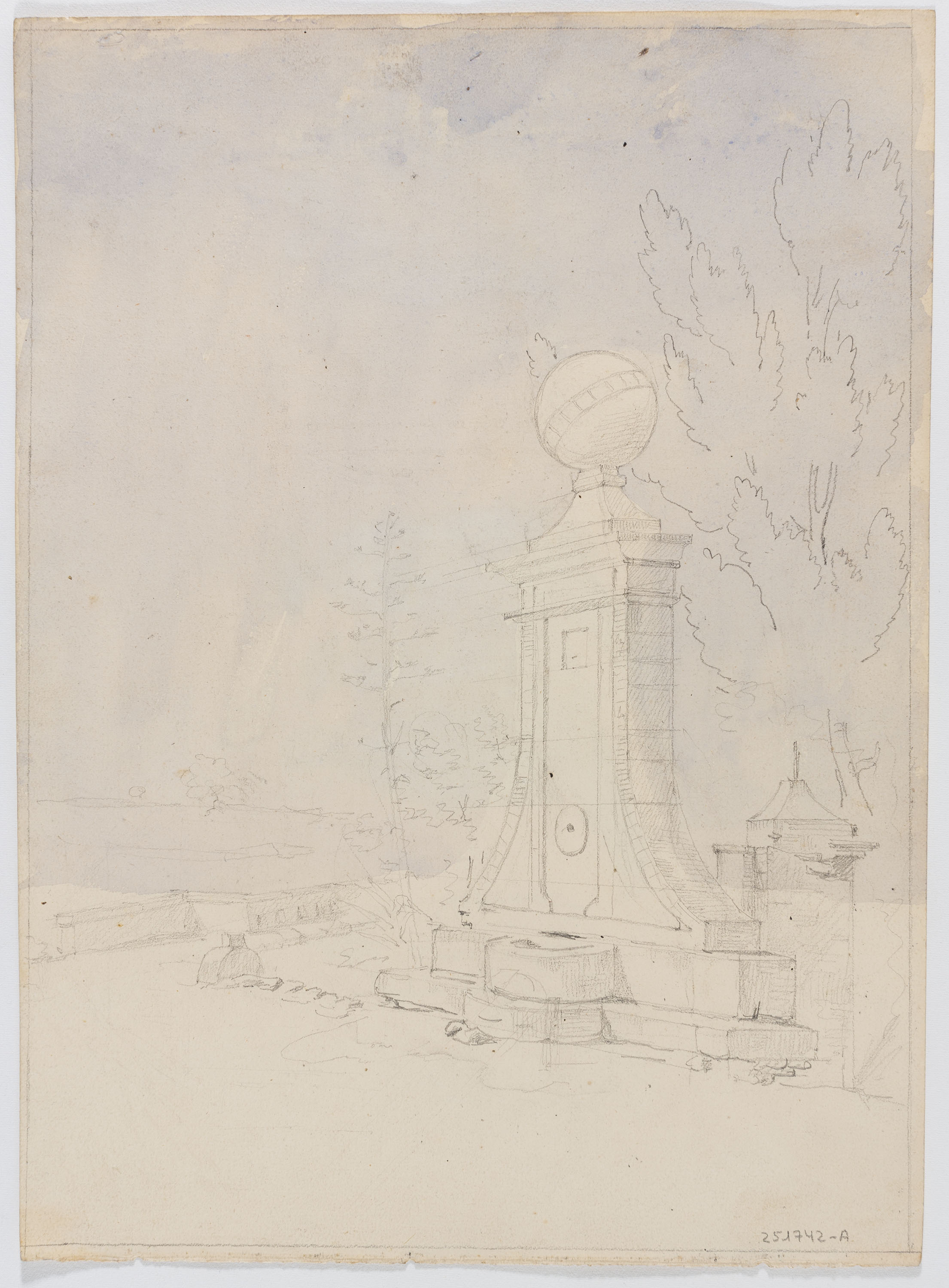 image for: Adolphe Hedwige Alphonse Delamare - Font al camí de Sants a Molins de Rei (anvers) / Diversos apunts de personatges, tipus populars i religiosos (revers) - 1826